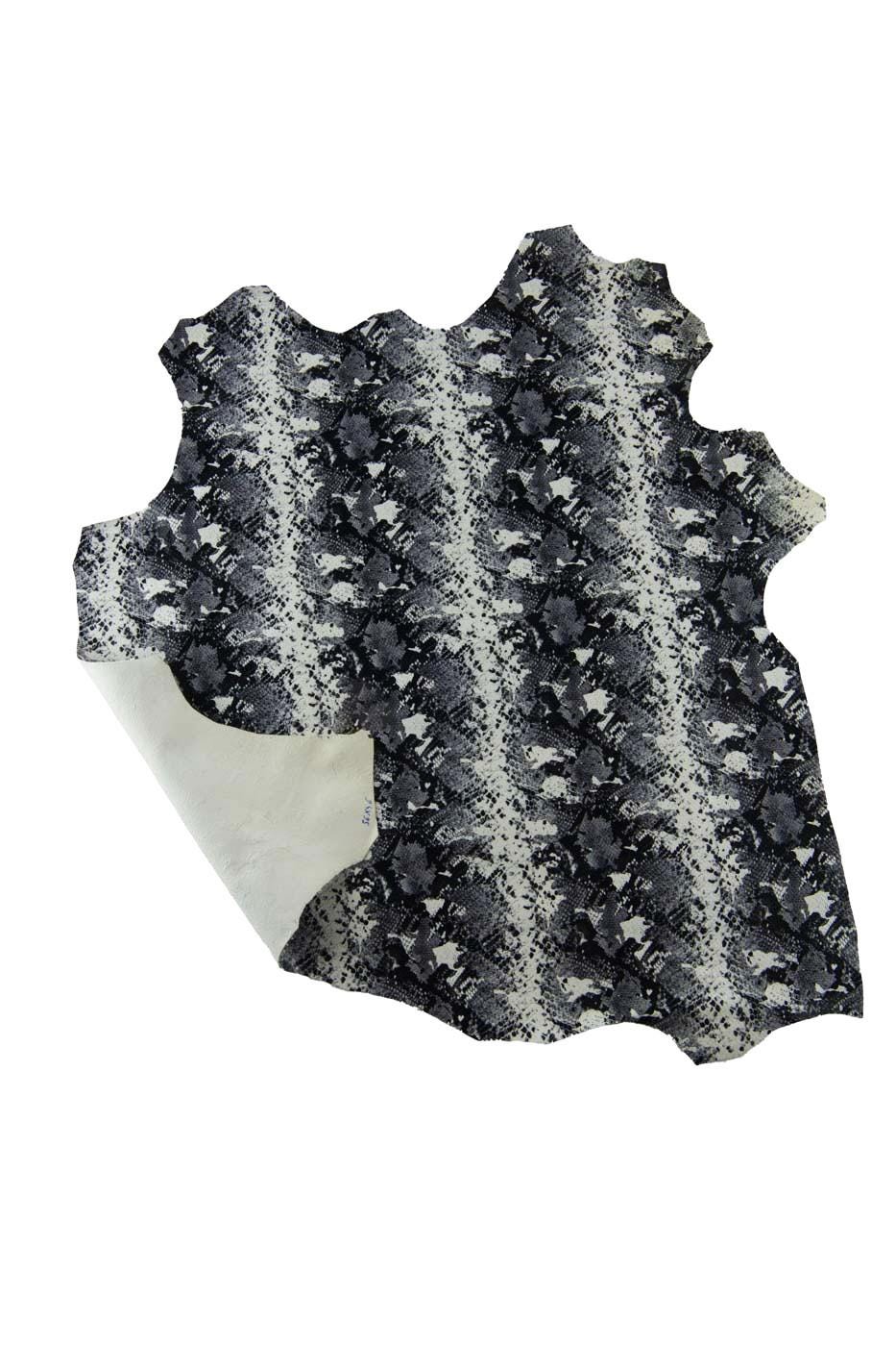 Snakeskin printed leather skin, black & white snake textured, PYTHON pattern on goatskin hide, 0.6 - 0.9 mm B19283-ST La Garzarara