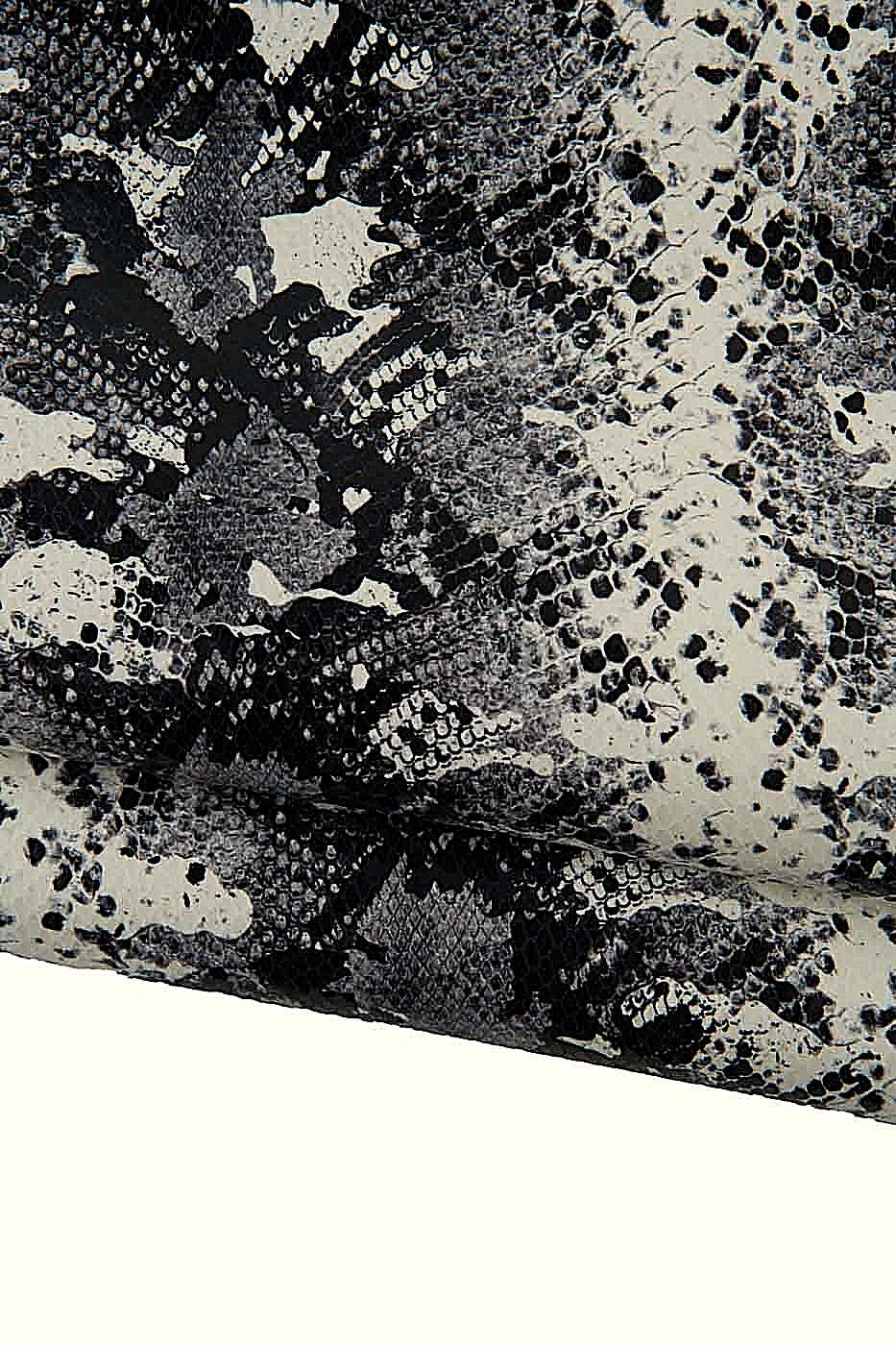 Snakeskin printed leather skin, black & white snake textured, PYTHON pattern on goatskin hide, 0.6 - 0.9 mm B19283-ST La Garzarara
