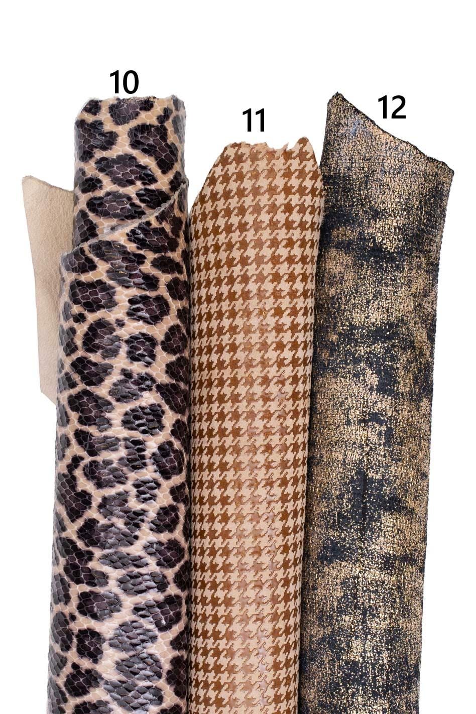 Printed leather hides, leopard tye dye crackle geometric cheetah crocodile, full hides available, for hobbyists B19239-MT(st) La Garzarara