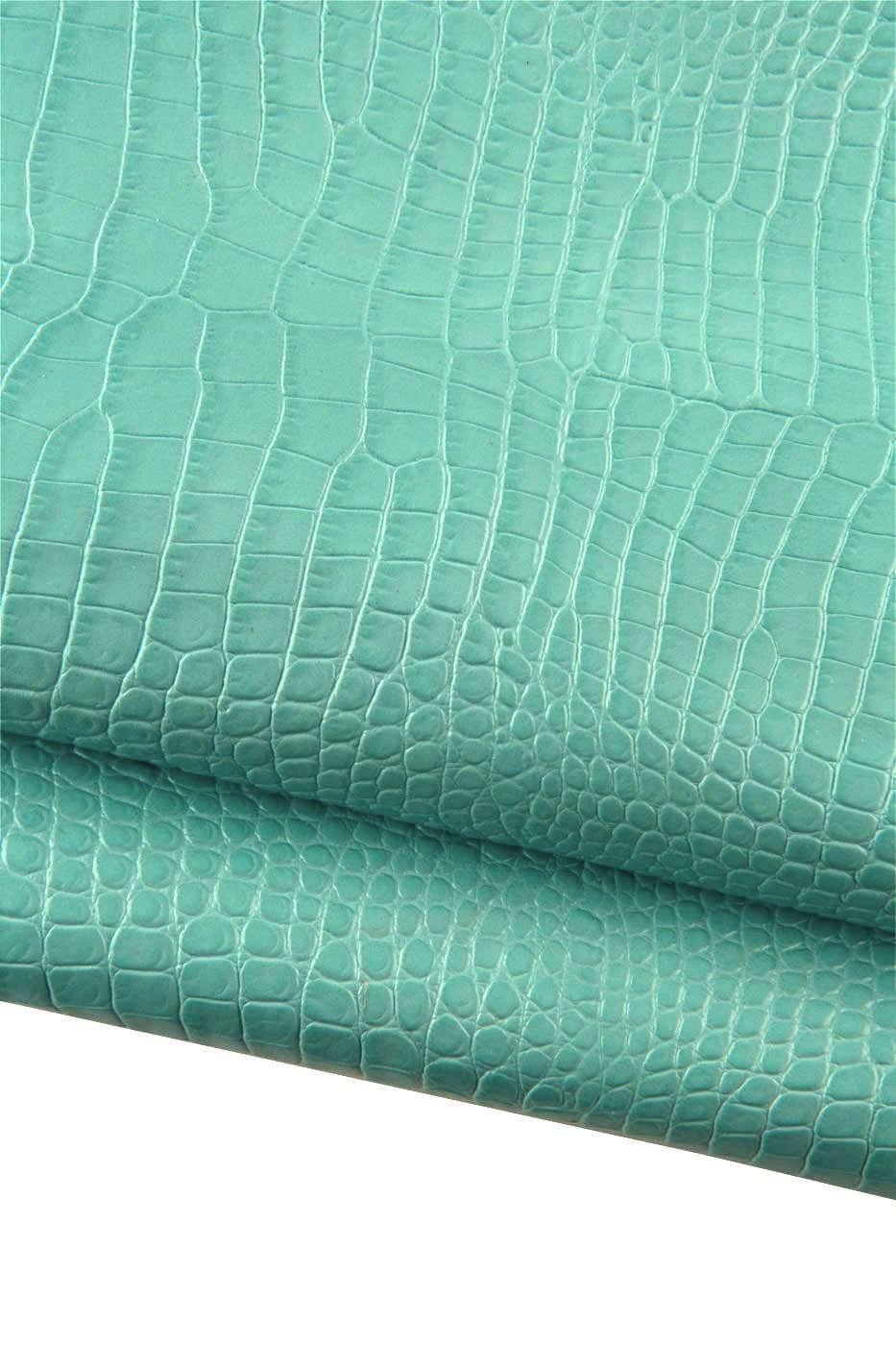 Turquoise Crocodile Embossed Leather hide, Tiffany Blue Croc Genuine cow for Bags, Wallets & Luxury Leathercraft B19293-ST La Garzarara