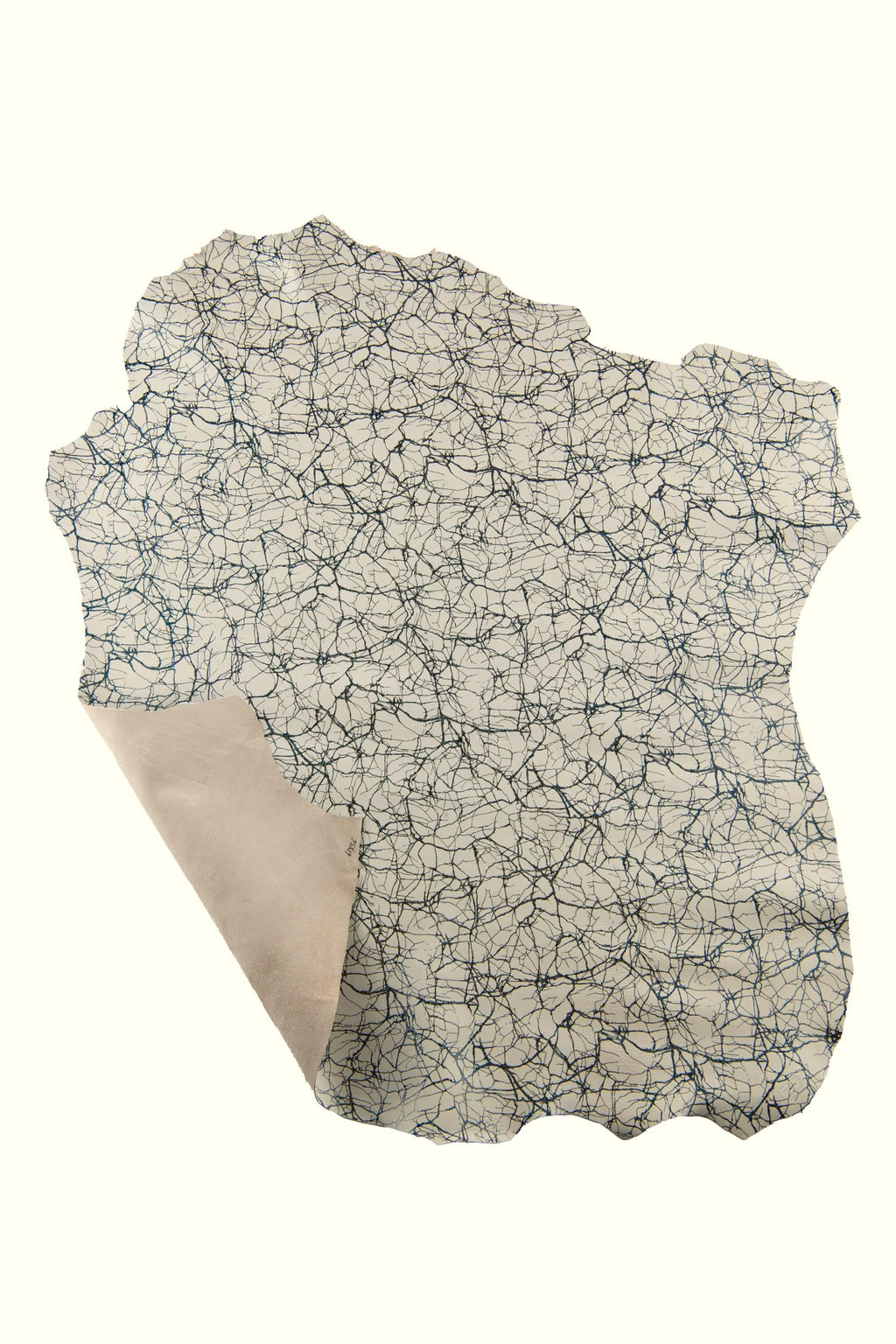 IRIDESCENT METALLIC leather skin, blue bright abstract texture on white soft lambskin for hobbyists B19191-MT(st) La Garzarara