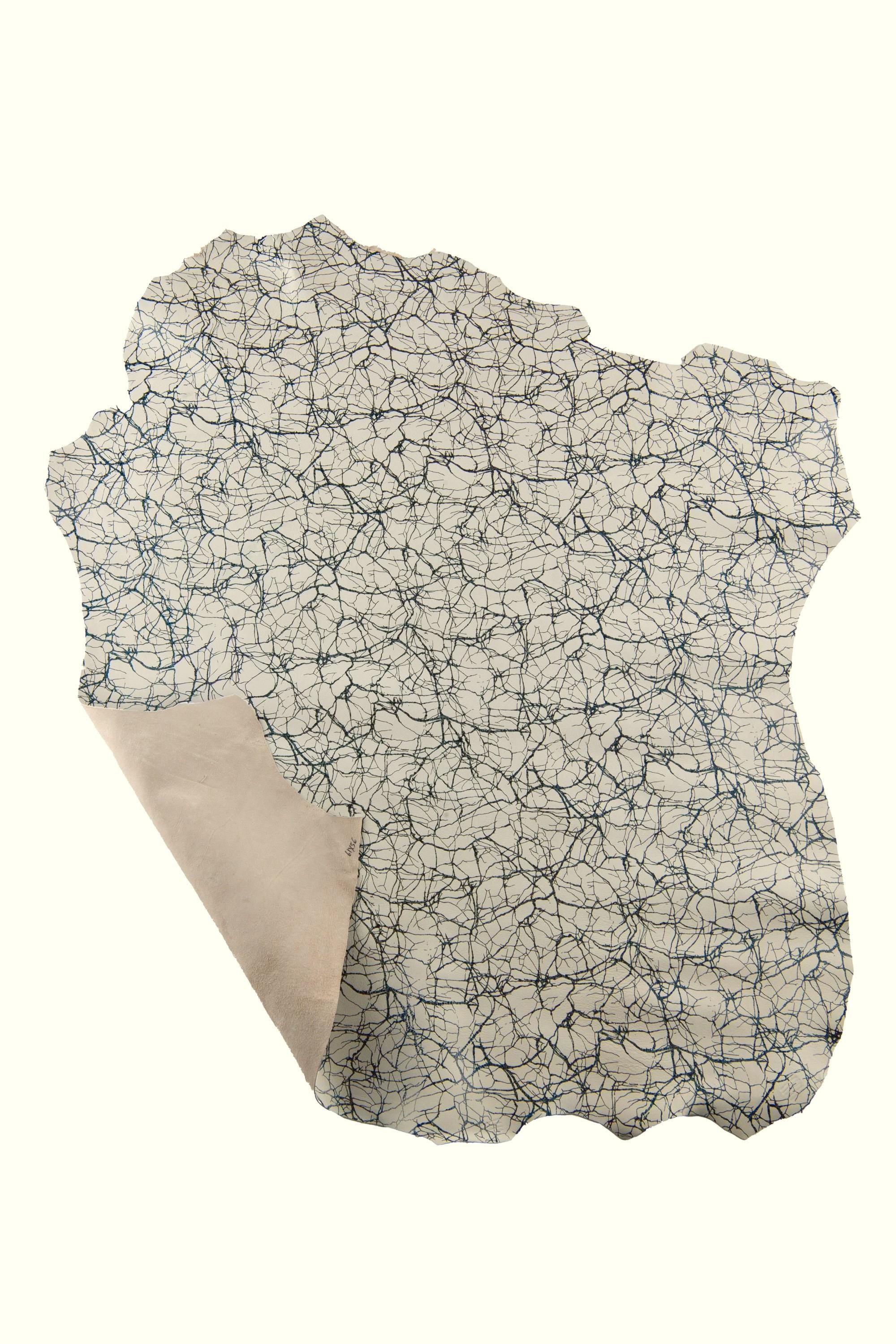 IRIDESCENT METALLIC leather skin, blue bright abstract texture on white soft lambskin for hobbyists B19191-MT(st) La Garzarara