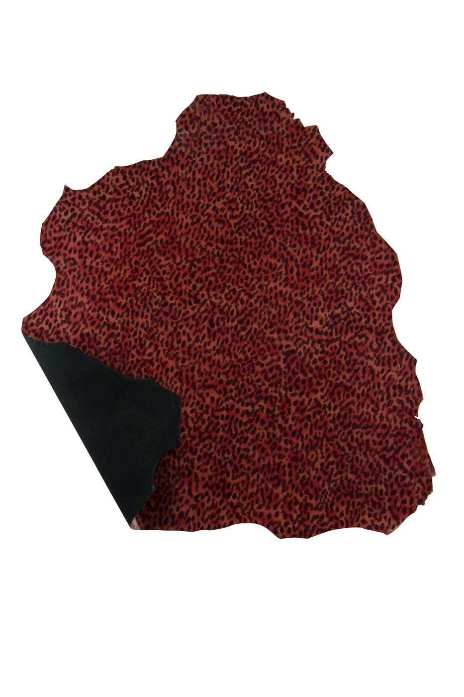Glossy LEOPARD printed PATENT goatskin, red - pink shaded cheetah leather skin, soft bright material for diy projects B19254-ST La Garzarara