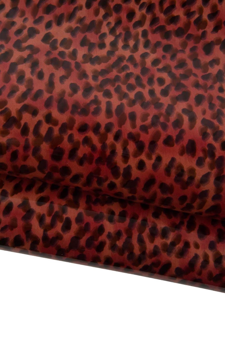 Glossy LEOPARD printed PATENT goatskin, red - pink shaded cheetah leather skin, soft bright material for diy projects B19254-ST La Garzarara