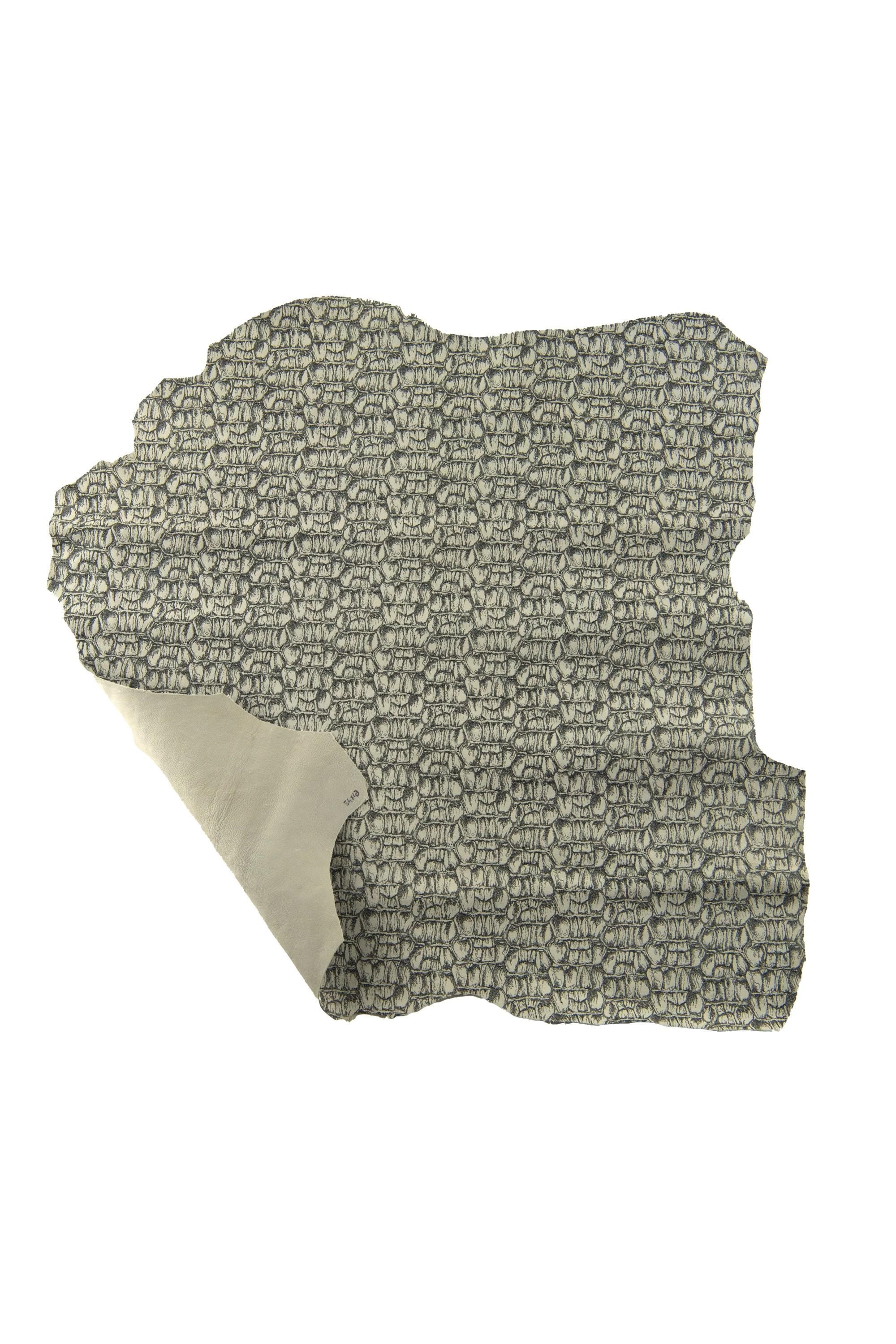 Monochrome Crocodile Leather Skin, Designer Genuine, Black White Croc Hide B19202-ST La Garzarara