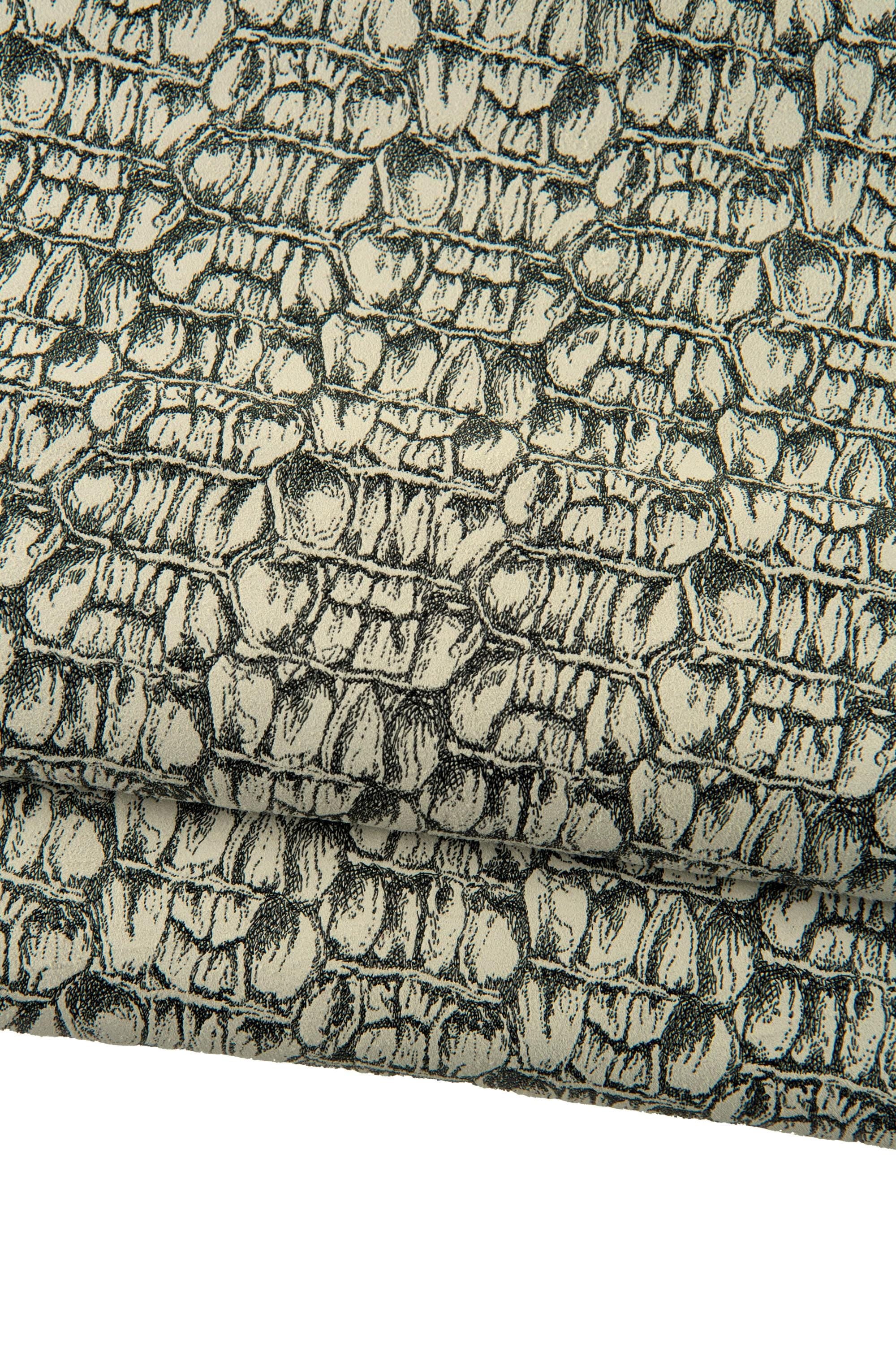 Monochrome Crocodile Leather Skin, Designer Genuine, Black White Croc Hide B19202-ST La Garzarara