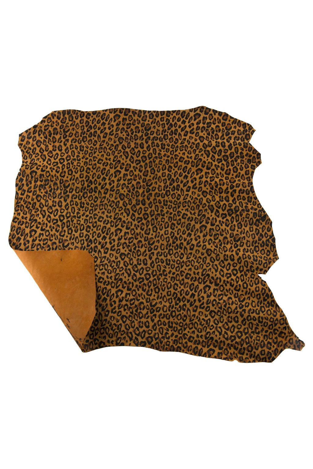 LEOPARD textured leather skin, tan brown SUEDE goatskin with black cheetah print, animal pattern on soft hide B19247-ST La Garzarara