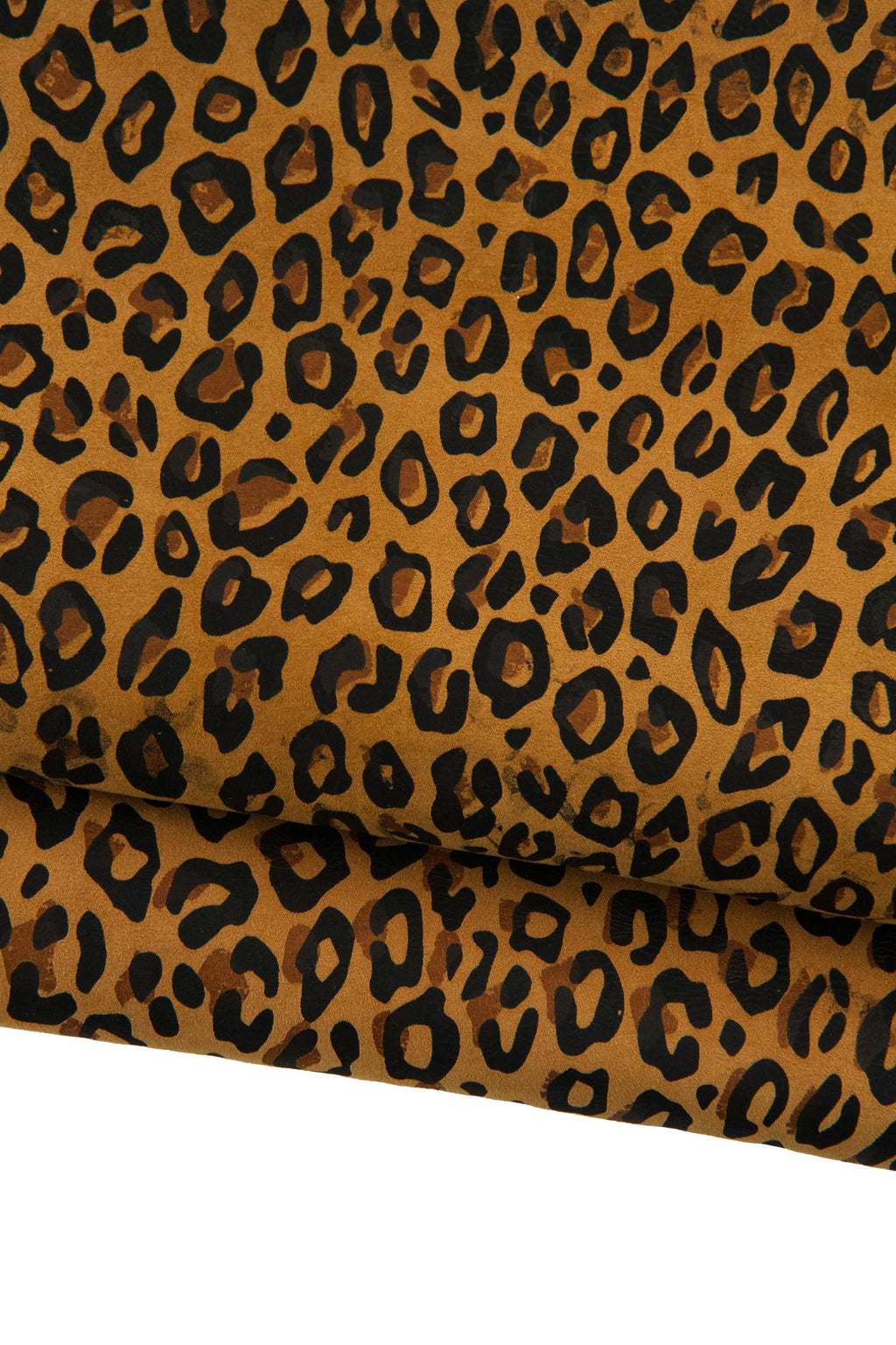 LEOPARD textured leather skin, tan brown SUEDE goatskin with black cheetah print, animal pattern on soft hide B19247-ST La Garzarara