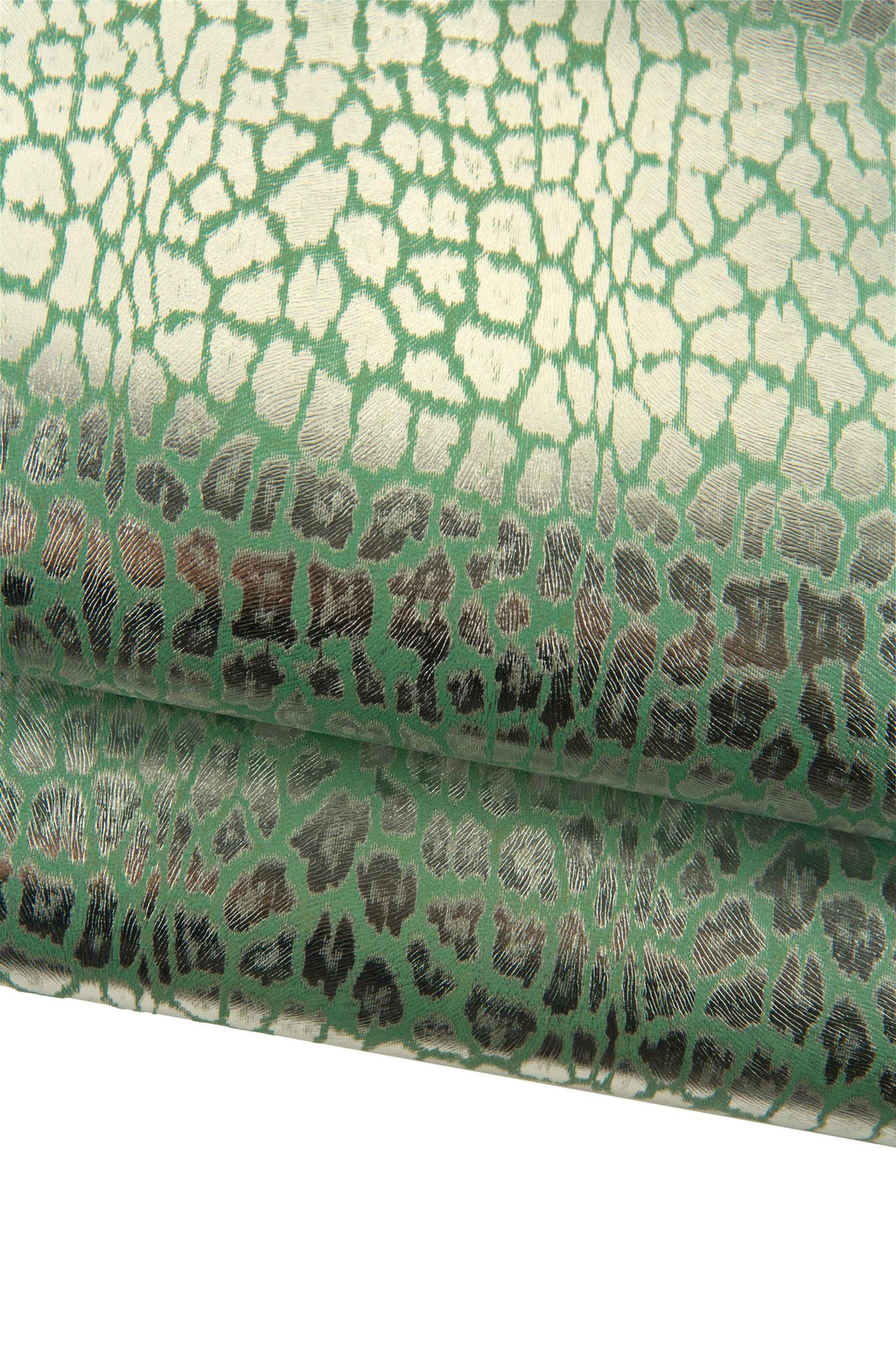 LEOPARD printed leather skin, silver METALLIC cheetah texture on green goatskin - soft bright skin for hobbyists B19265-MT(st) La Garzarara