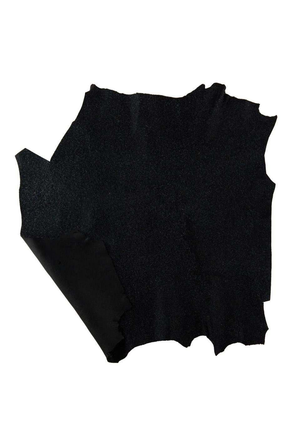 Black metallic leather skin, GLITTERED fabric matched to goatskin, bright sparkle soft hide for crafting 1.3 - 1.5 mm B19133-MT La Garzarara