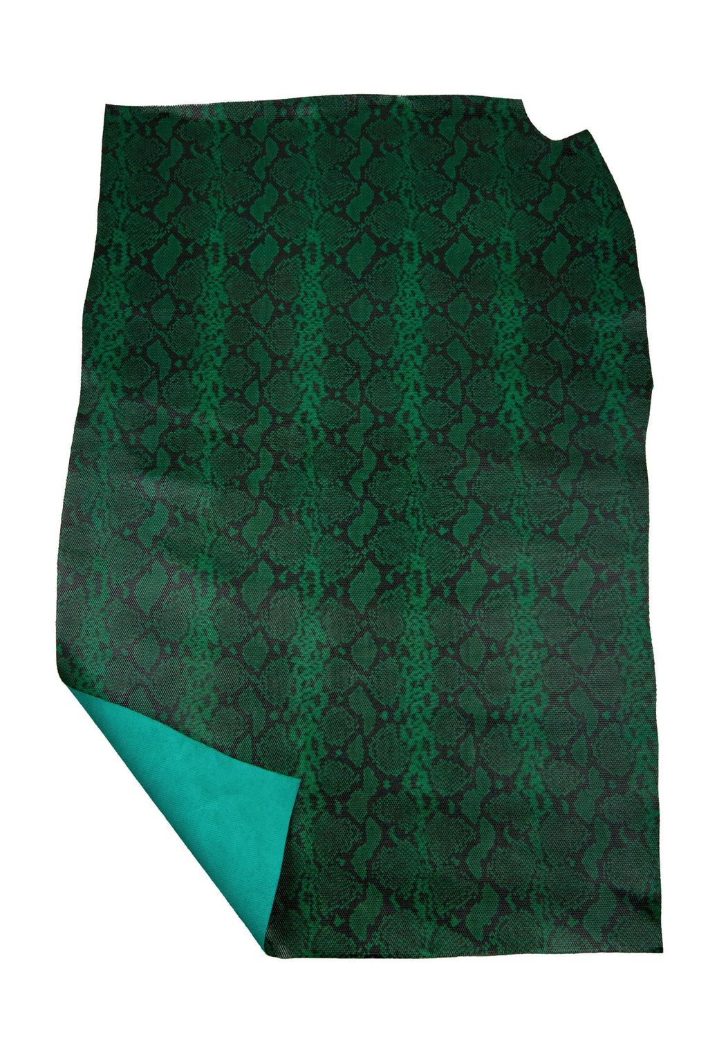 Dark Green PYTHON leather hide, REPTILE pattern on glossy embossed calfskin, snakskin textured soft cowhide B18698-ST La Garzarara