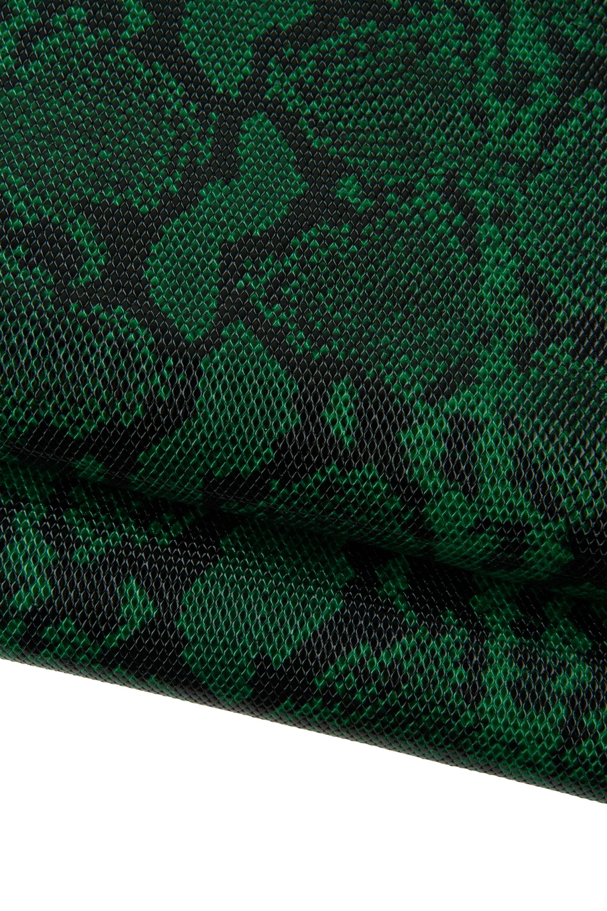 Dark Green PYTHON leather hide, REPTILE pattern on glossy embossed calfskin, snakskin textured soft cowhide B18698-ST La Garzarara