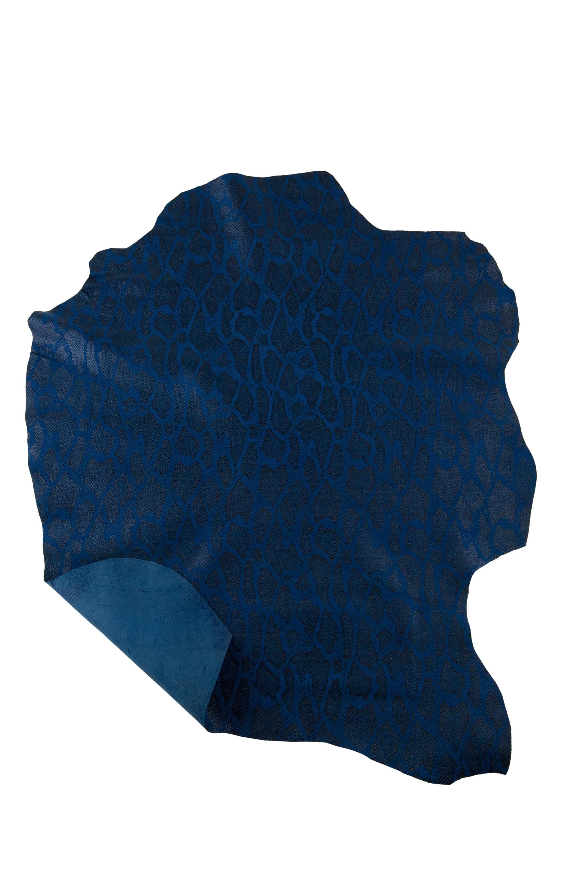 Blue METALLIC reptile printed leather skin, SNAKE python pattern on sparkle goatskin, soft embossed hide B19279-MT(st) La Garzarara