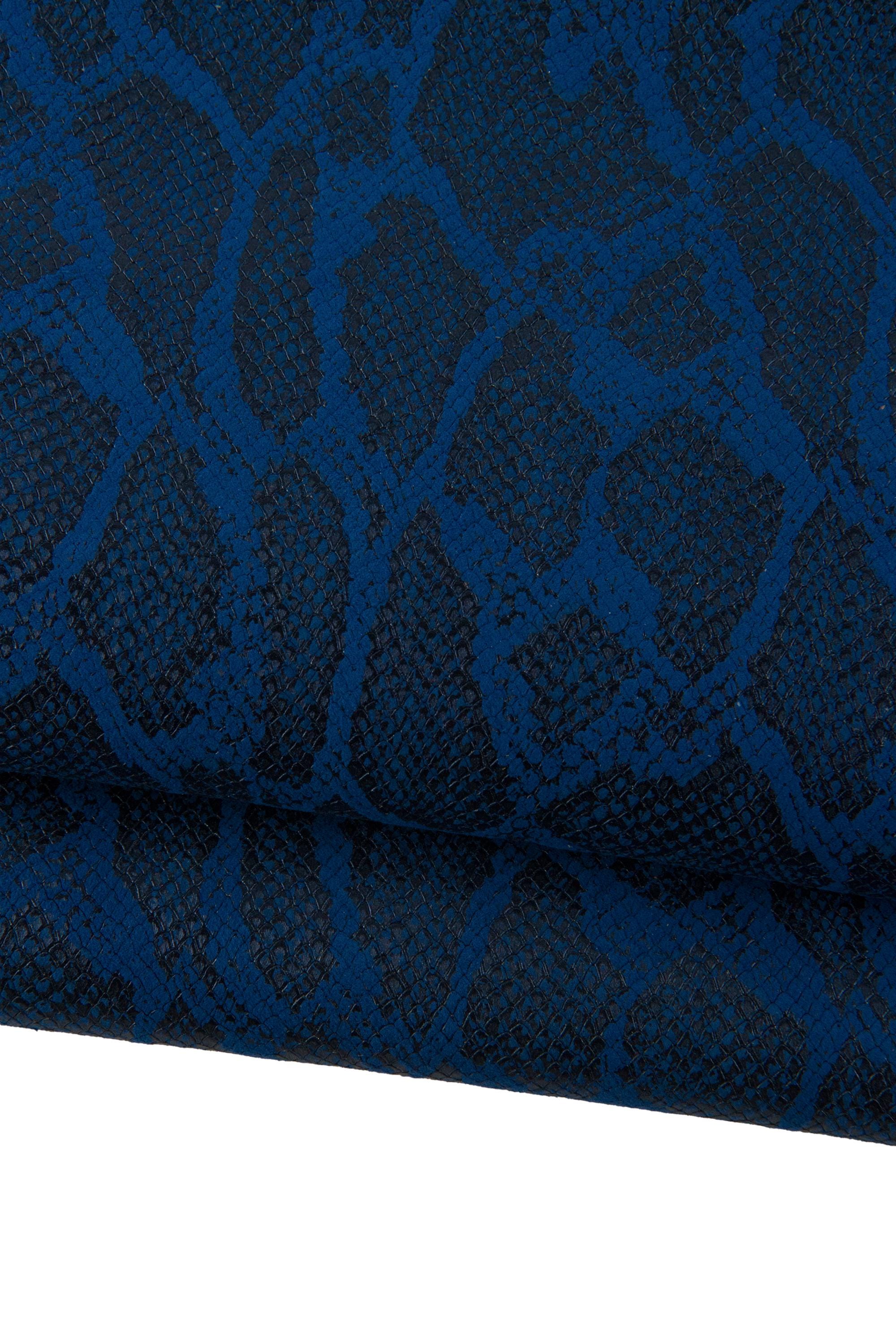 Blue METALLIC reptile printed leather skin, SNAKE python pattern on sparkle goatskin, soft embossed hide B19279-MT(st) La Garzarara