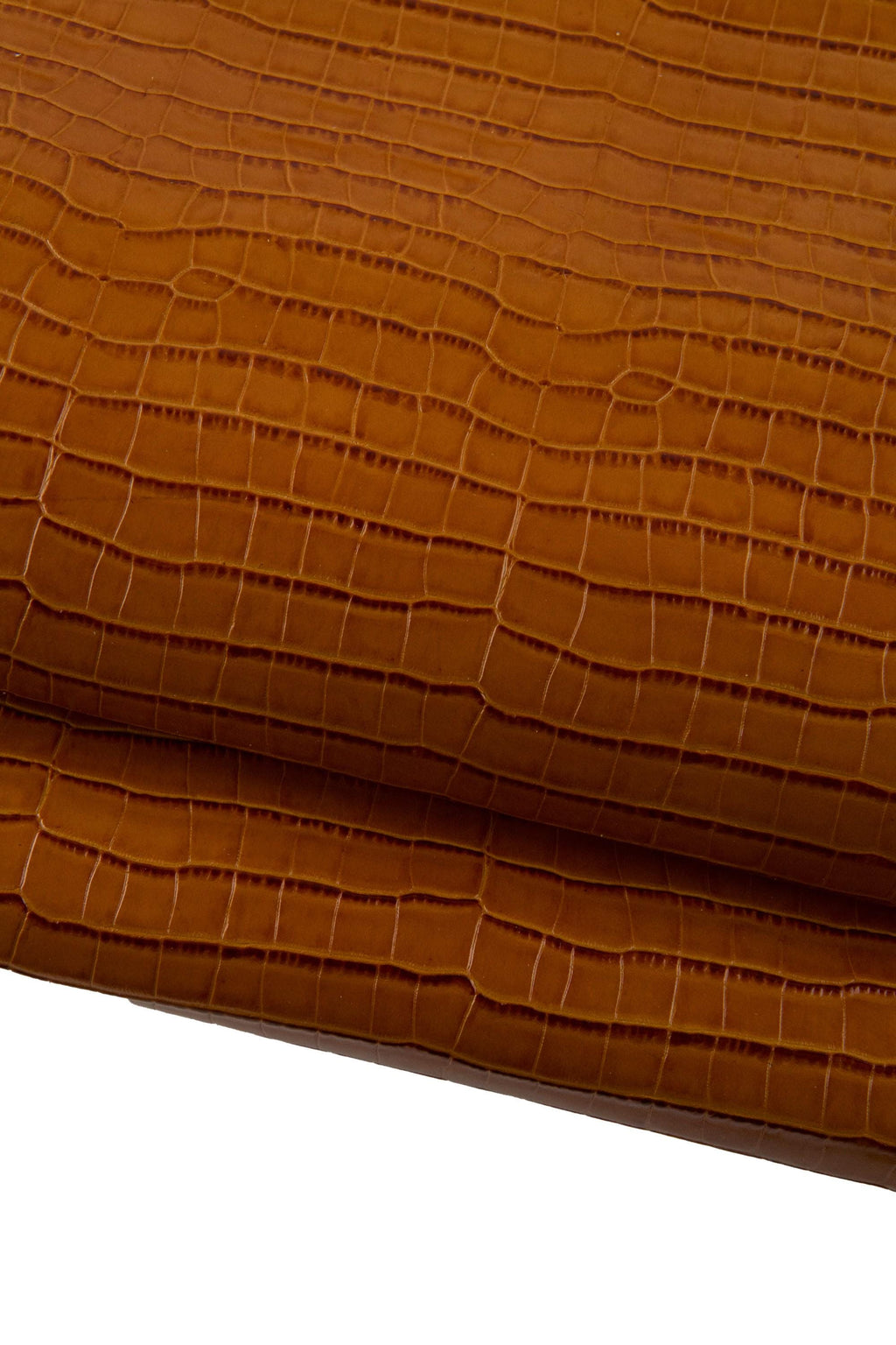 Cognac Croc embossed leather hide, animal printed GLOSSY cowhide, brown alligator calfskin for crafters B19305-ST La Garzarara