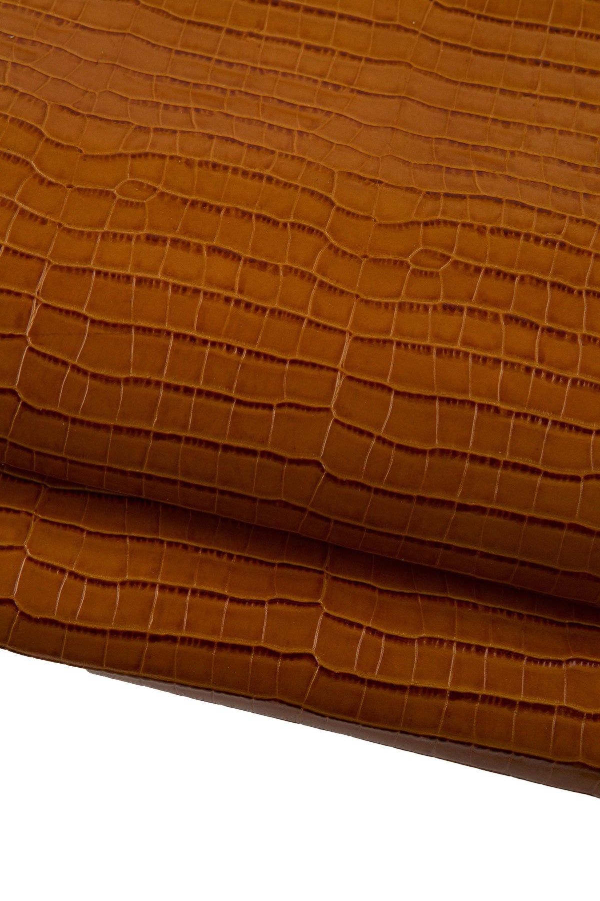 Cognac Croc embossed leather hide, animal printed GLOSSY cowhide, brown alligator calfskin for crafters B19305-ST La Garzarara