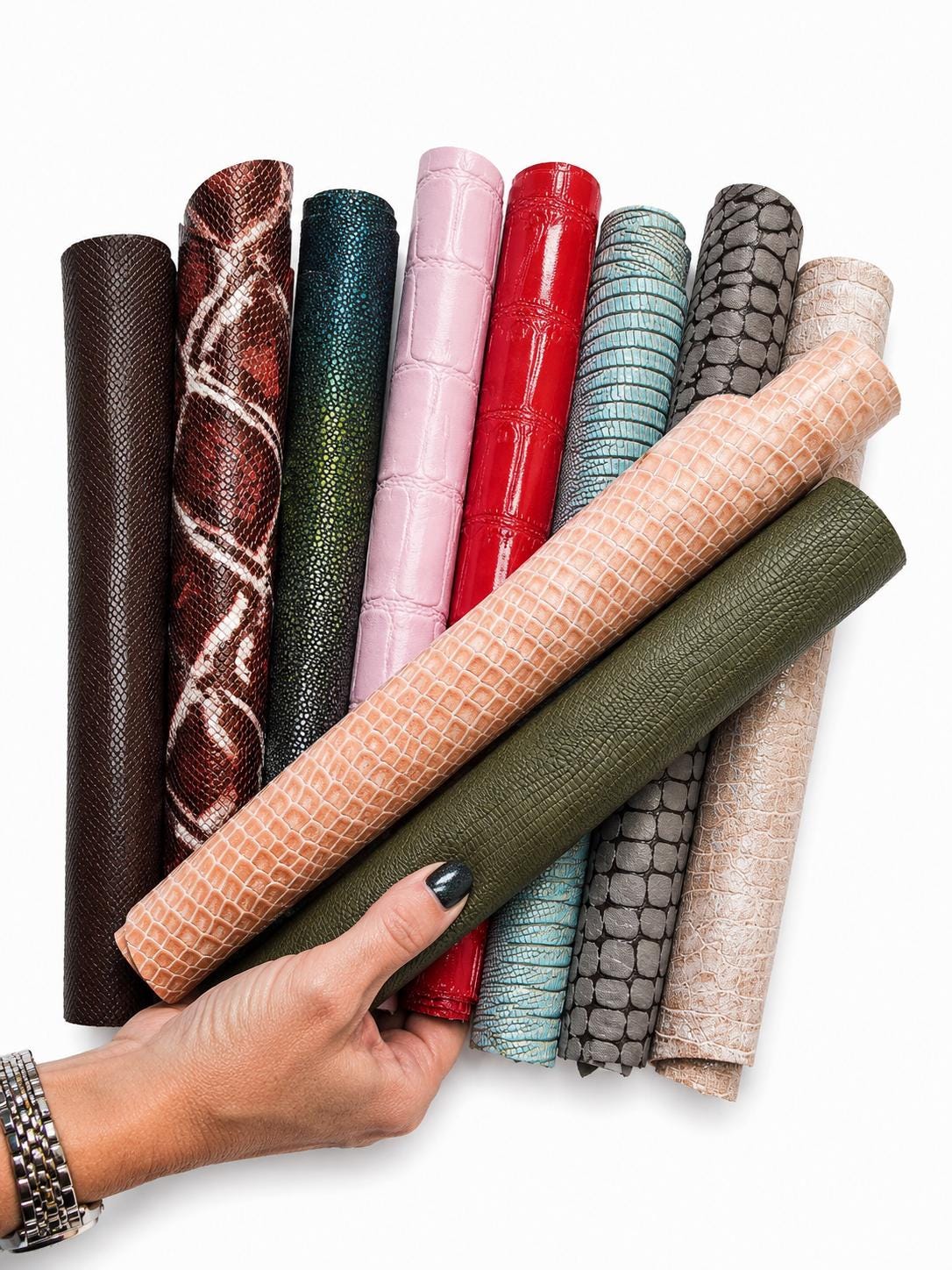 Leather scraps crocodile and python embossed pattern, reptile leather remnants assorted colors, random selection 500 g 1 kg B097 Garzarara