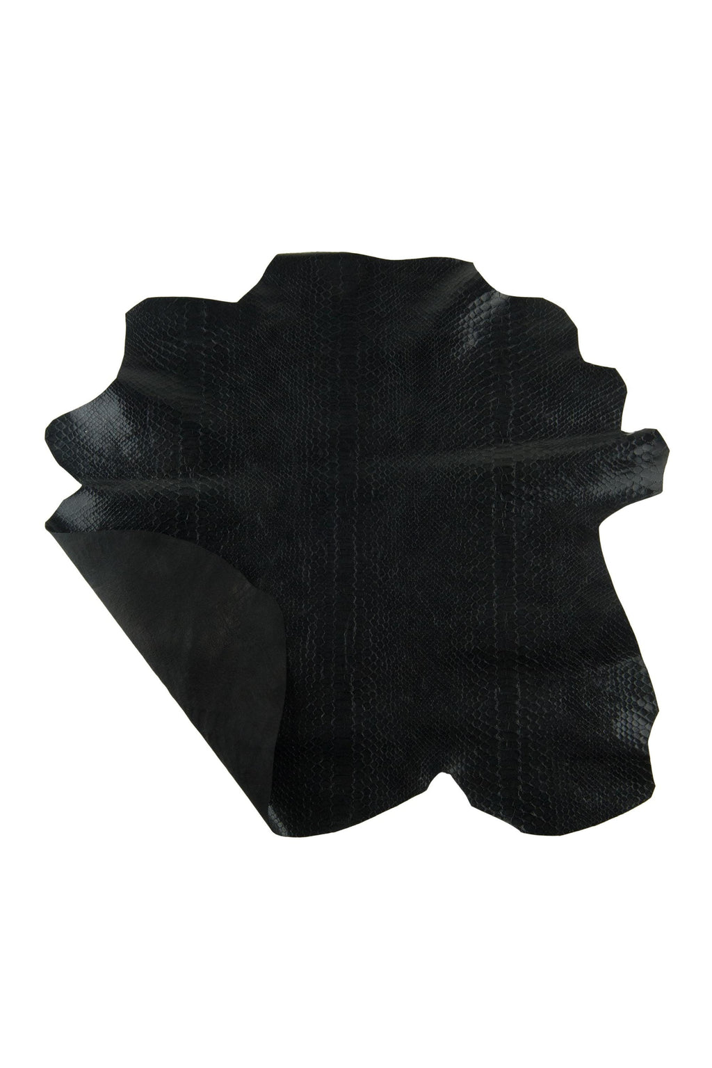 Black Python Print Leather Hide, Black Semi Gloss Snake Embossed Leather , Exotic skin for crafting B19232-TB La Garzarara