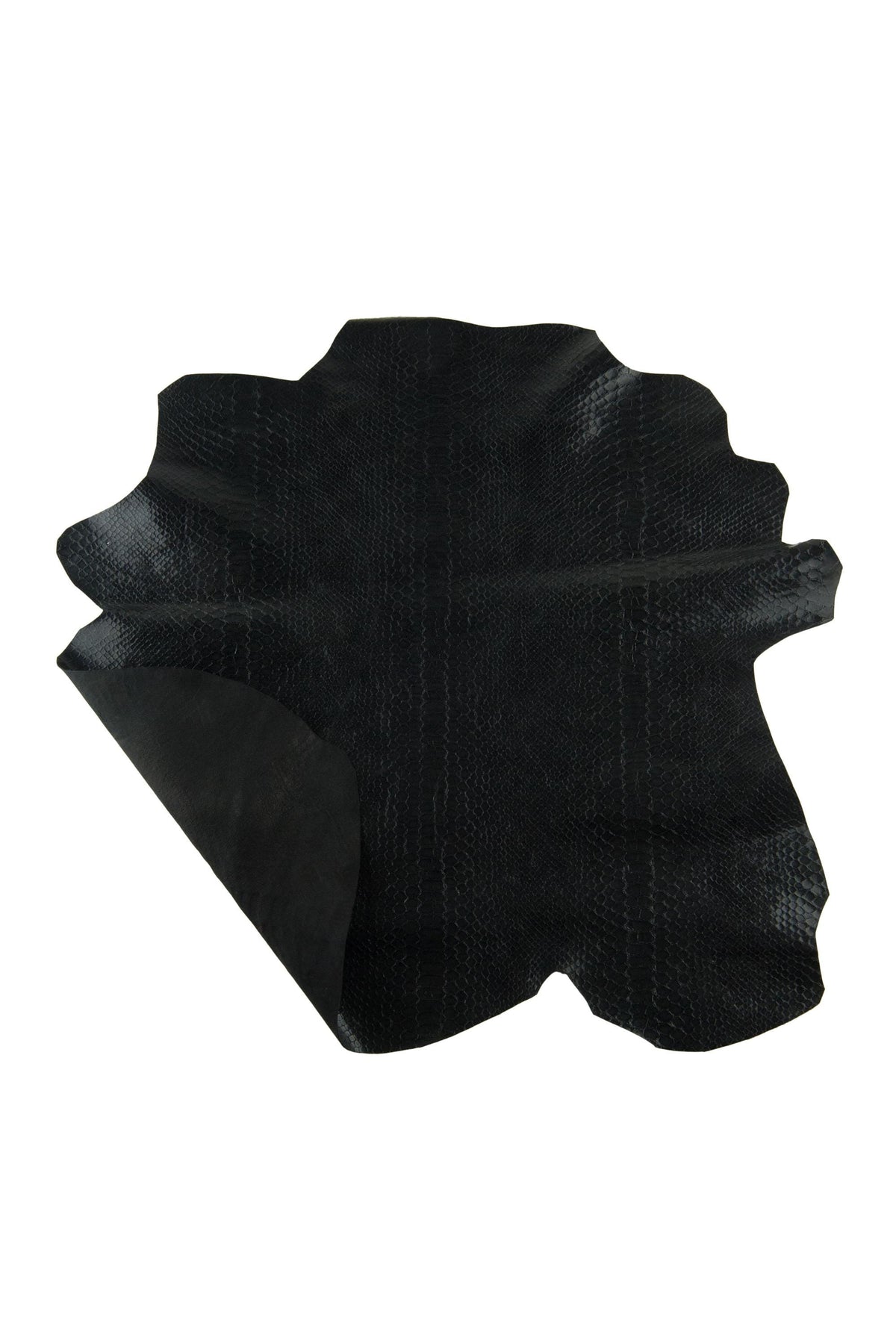 Black Python Print Leather Hide, Black Semi Gloss Snake Embossed Leather , Exotic skin for crafting B19232-TB La Garzarara