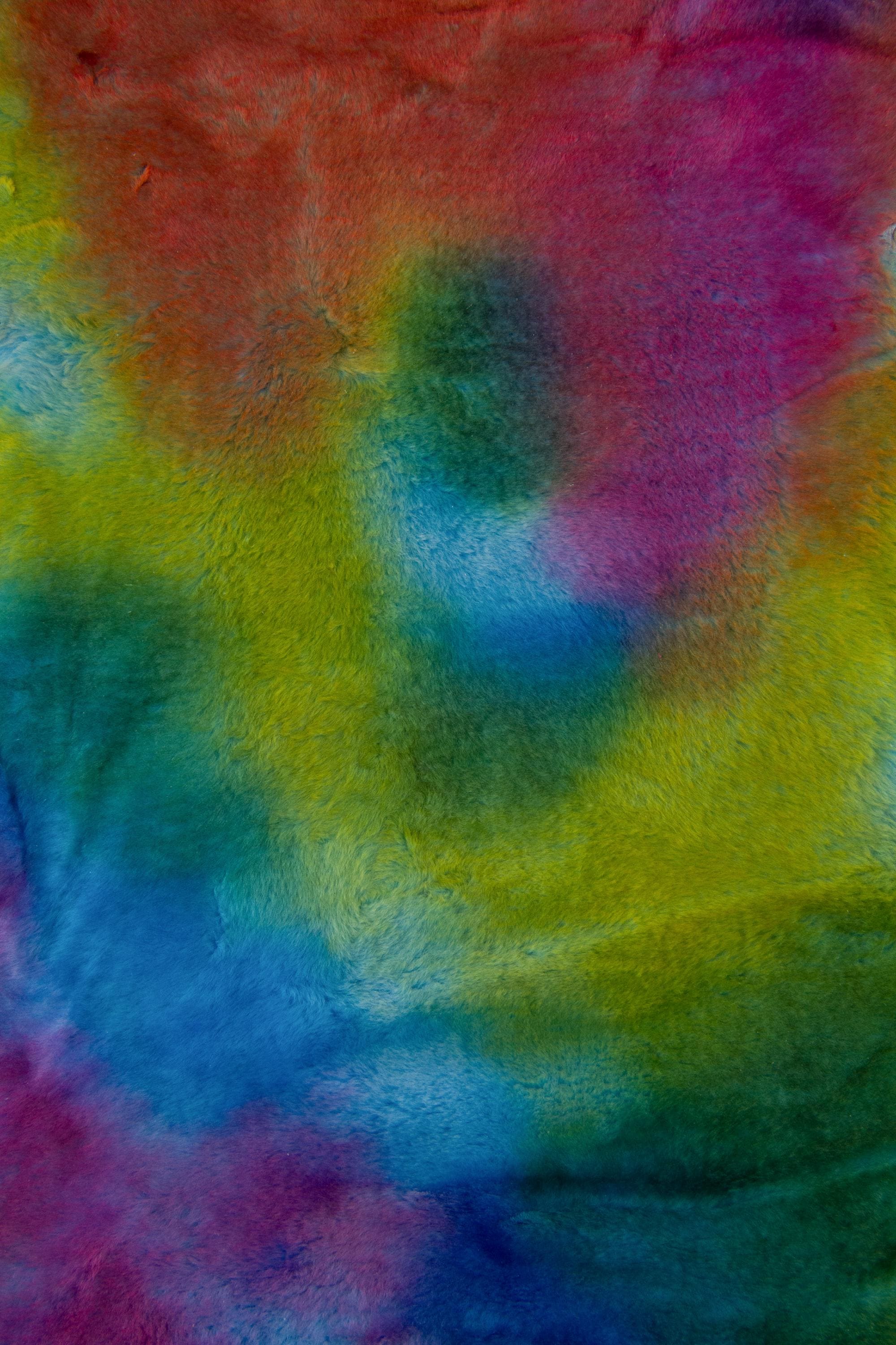 Rainbow Shearling Leather skin, Genuine Sheepskin with Wool, Backed hide with Fabric, Italian Lambskin B19368-MNT
