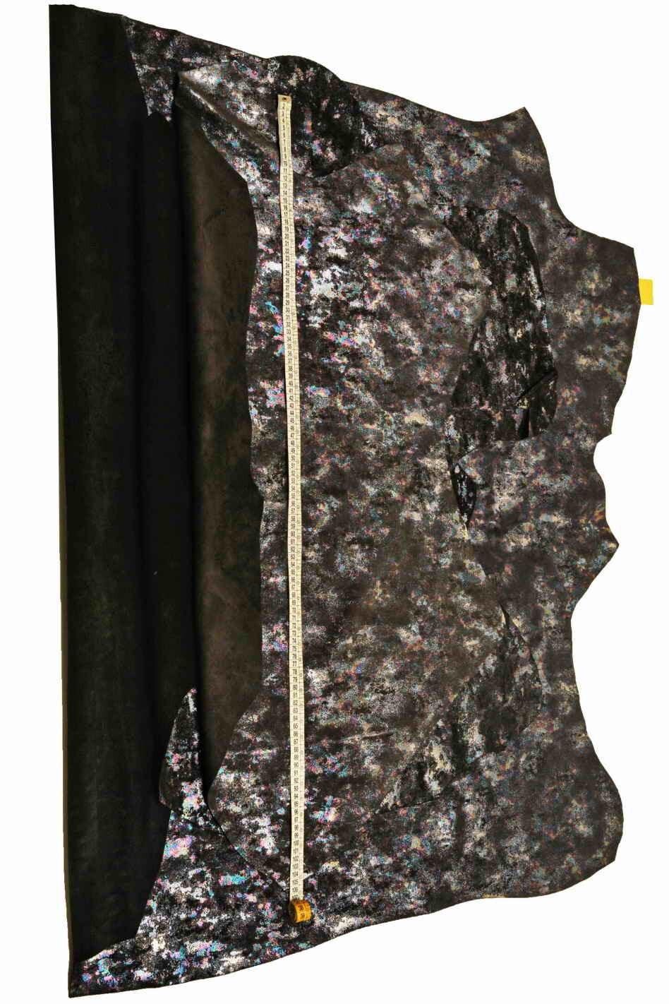HOLOGRAPHIC leather skin - printed iridescent suede calfskin with texture effect, metallic GASOLINE skin B13157-MT(st) La Garzarara