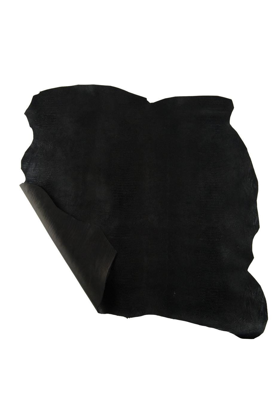 Black Printed LIZARD leather skin, glossy Tejus Pattern, Thin textured thin hide for hobbyists 0.5 - 0.6 mm B19194-TB La Garzarara