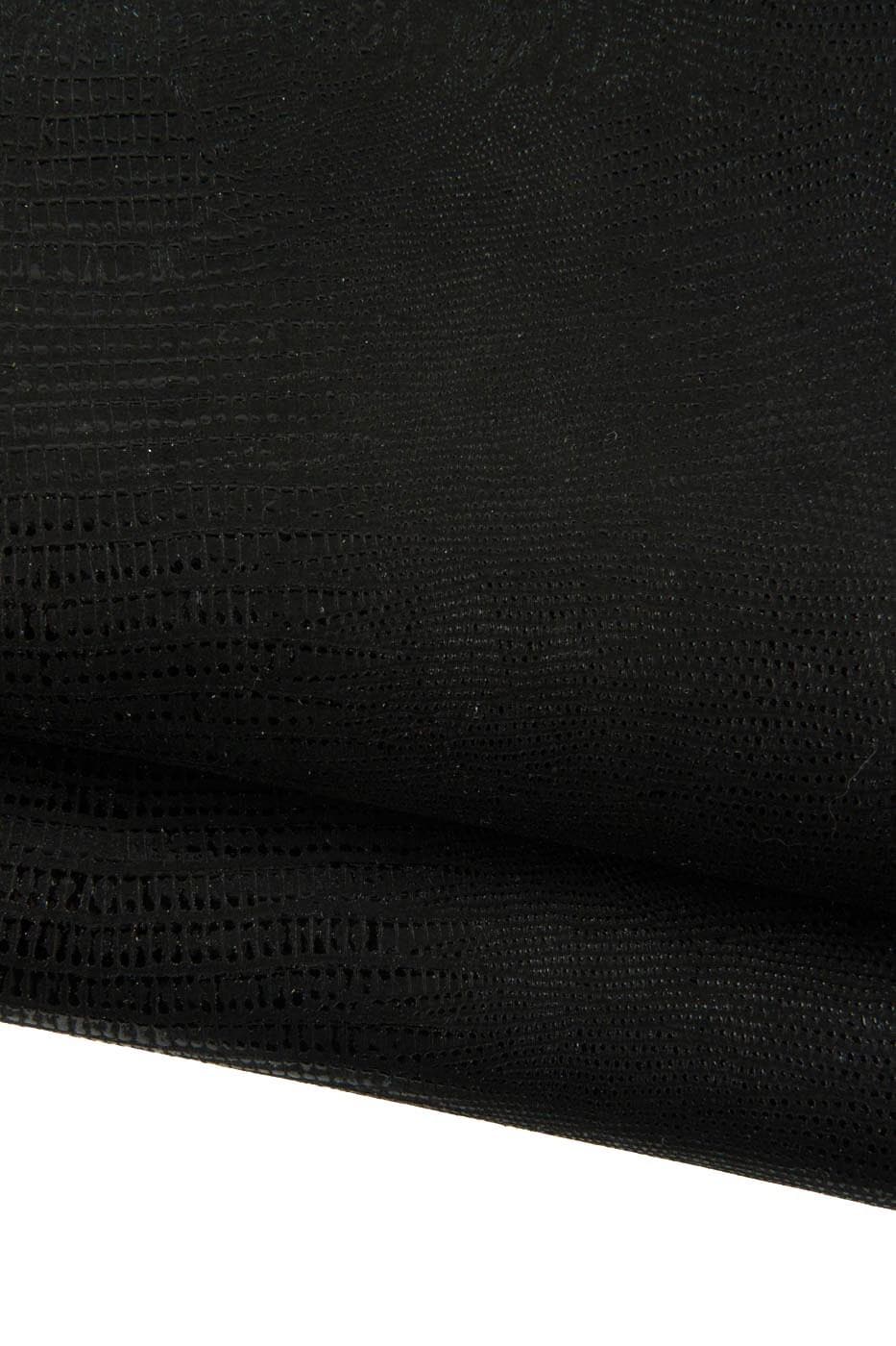 Black Printed LIZARD leather skin, glossy Tejus Pattern, Thin textured thin hide for hobbyists 0.5 - 0.6 mm B19194-TB La Garzarara