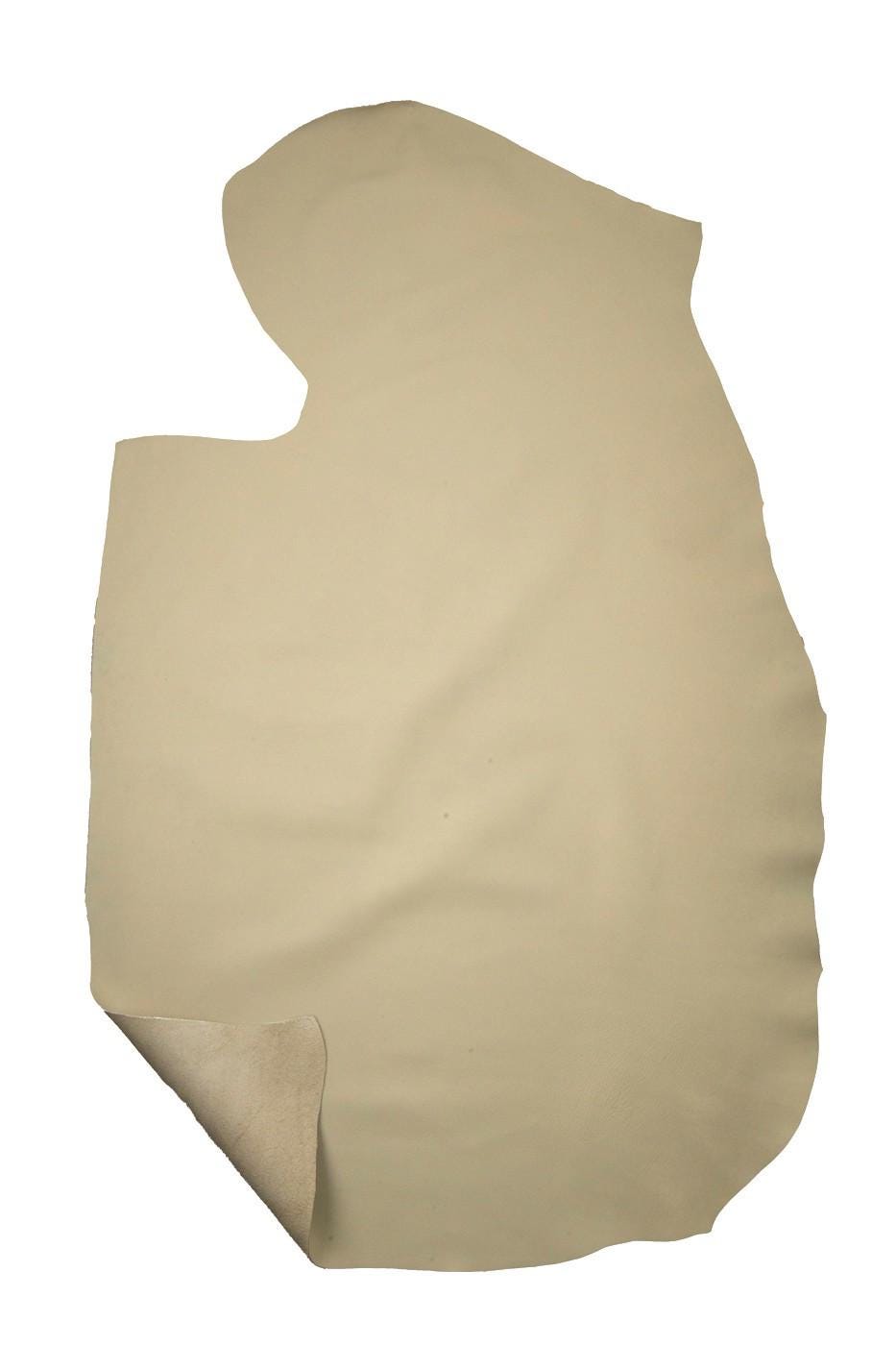 Beige genuine leather hide, MILLED soft calfskin, sporty matt THICK cowhide for crafting creations B19222-TU La Garzarara