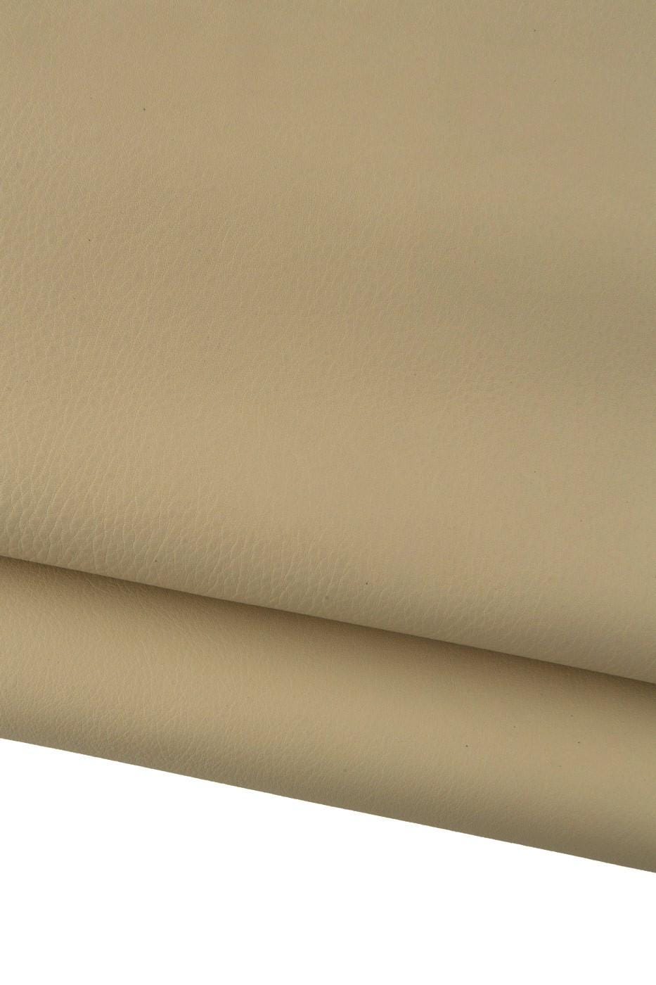 Beige genuine leather hide, MILLED soft calfskin, sporty matt THICK cowhide for crafting creations B19222-TU La Garzarara