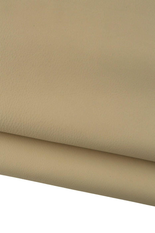 Beige genuine leather hide, MILLED soft calfskin, sporty matt THICK cowhide for crafting creations B19222-TU La Garzarara