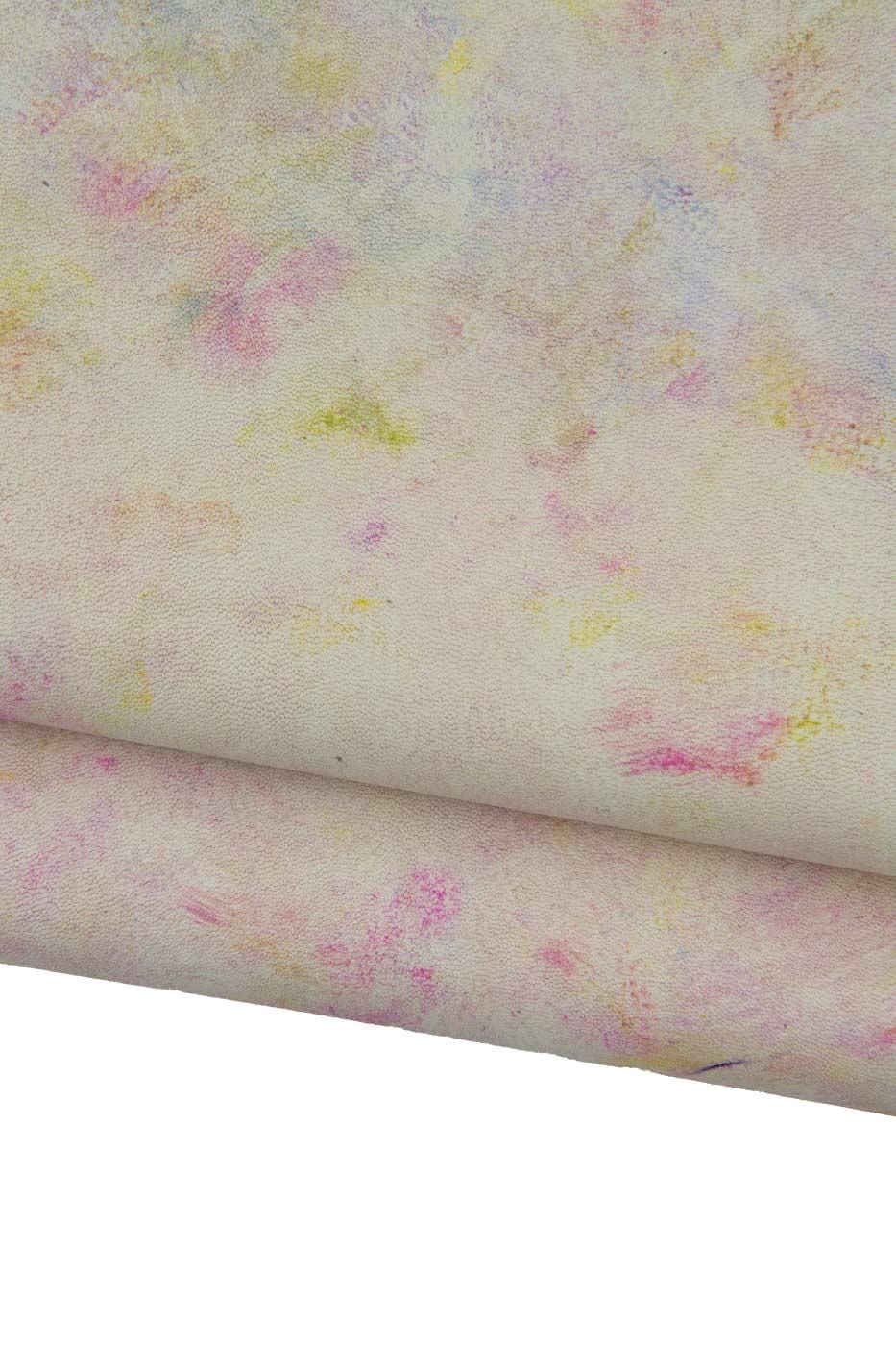 Pastel abstract Hand PAINTED leather skin, fine decorated hide ideal for crafters B19158-DM LaGarzarara