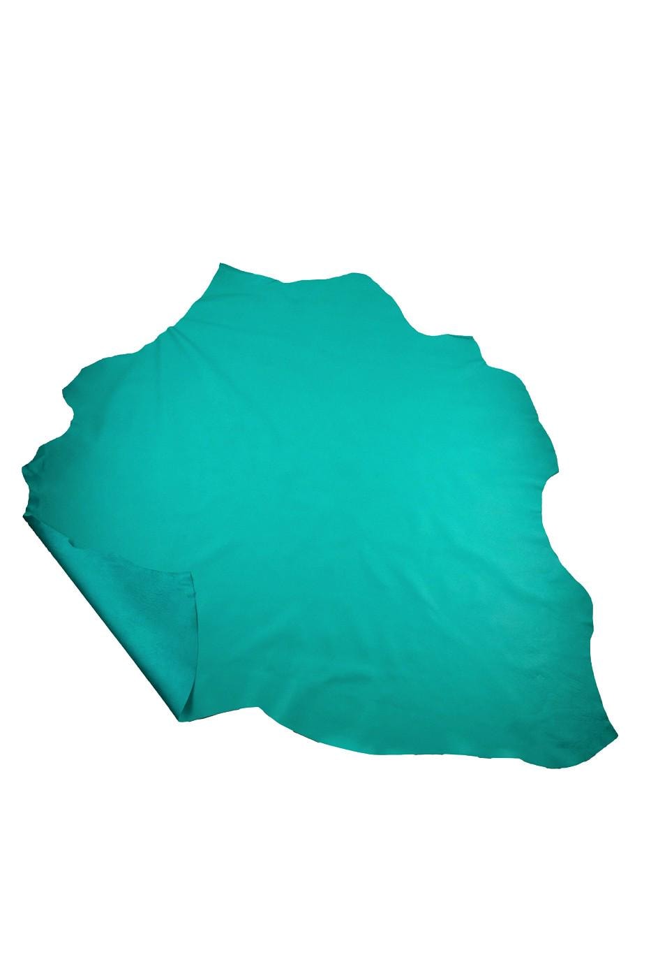 Aquamarine SMOOTH leather hide, solid color SOFT calfskin, semi glossy cowhide, 1.1 - 1.3 mm ideal for crafters B19214-TU La Garzarara
