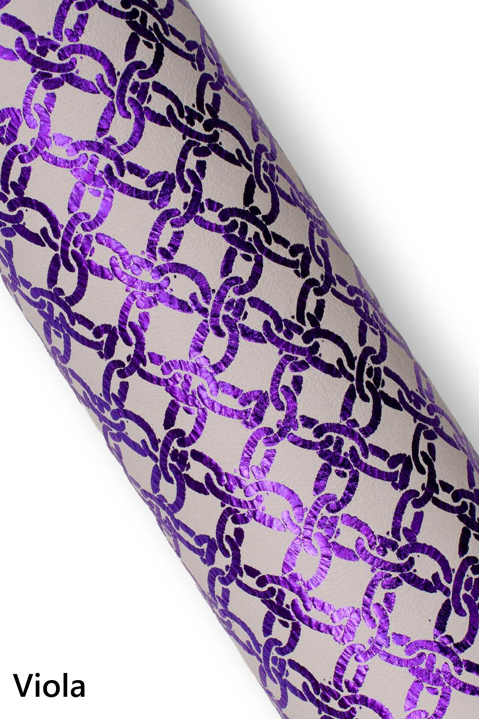 CHAIN printed leather skin, pink, gold, silver, purple METALLIC goatskin hide, bright soft skins for hobbyists B18149-MT(st) La Garzarara