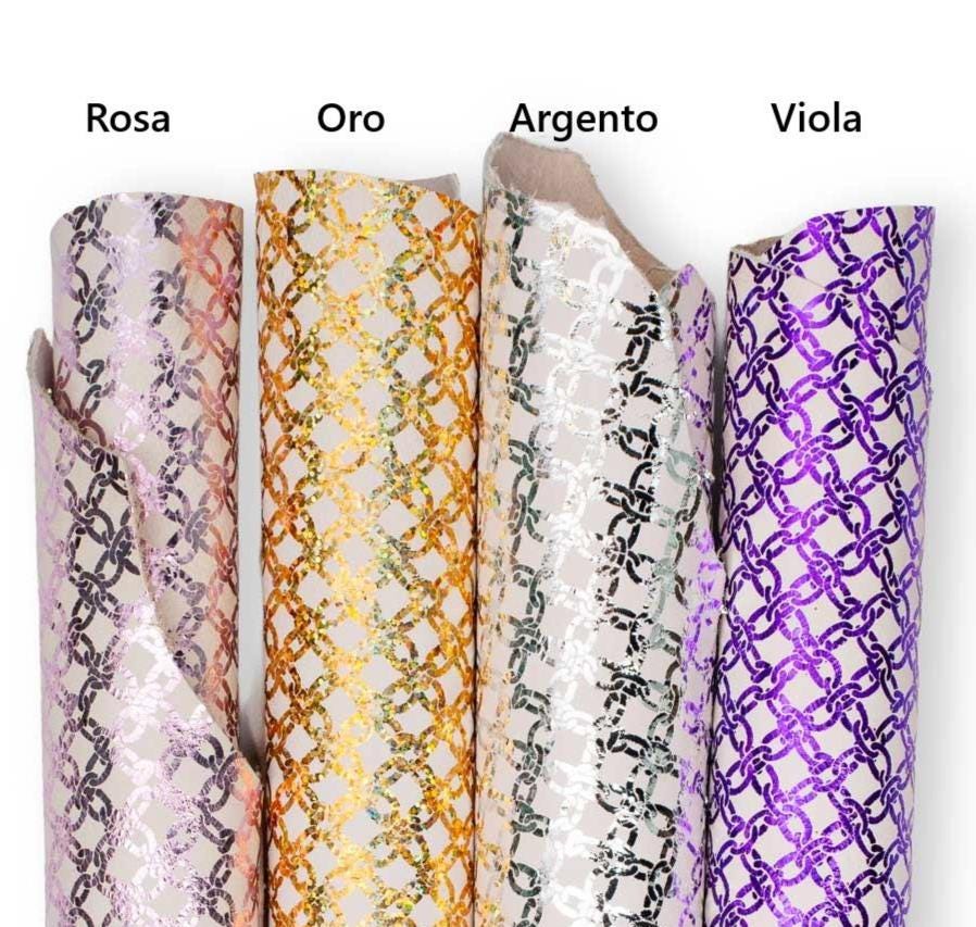 CHAIN printed leather skin, pink, gold, silver, purple METALLIC goatskin hide, bright soft skins for hobbyists B18149-MT(st) La Garzarara