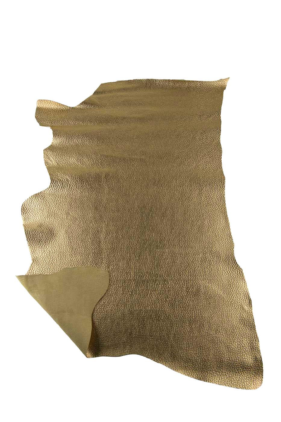 Gold PEBBLE GRAIN printed cowhide, metallic embossed leather skin, soft bright thick calfskin 1.4 - 1.7 mm B19245-MT La Garzarara