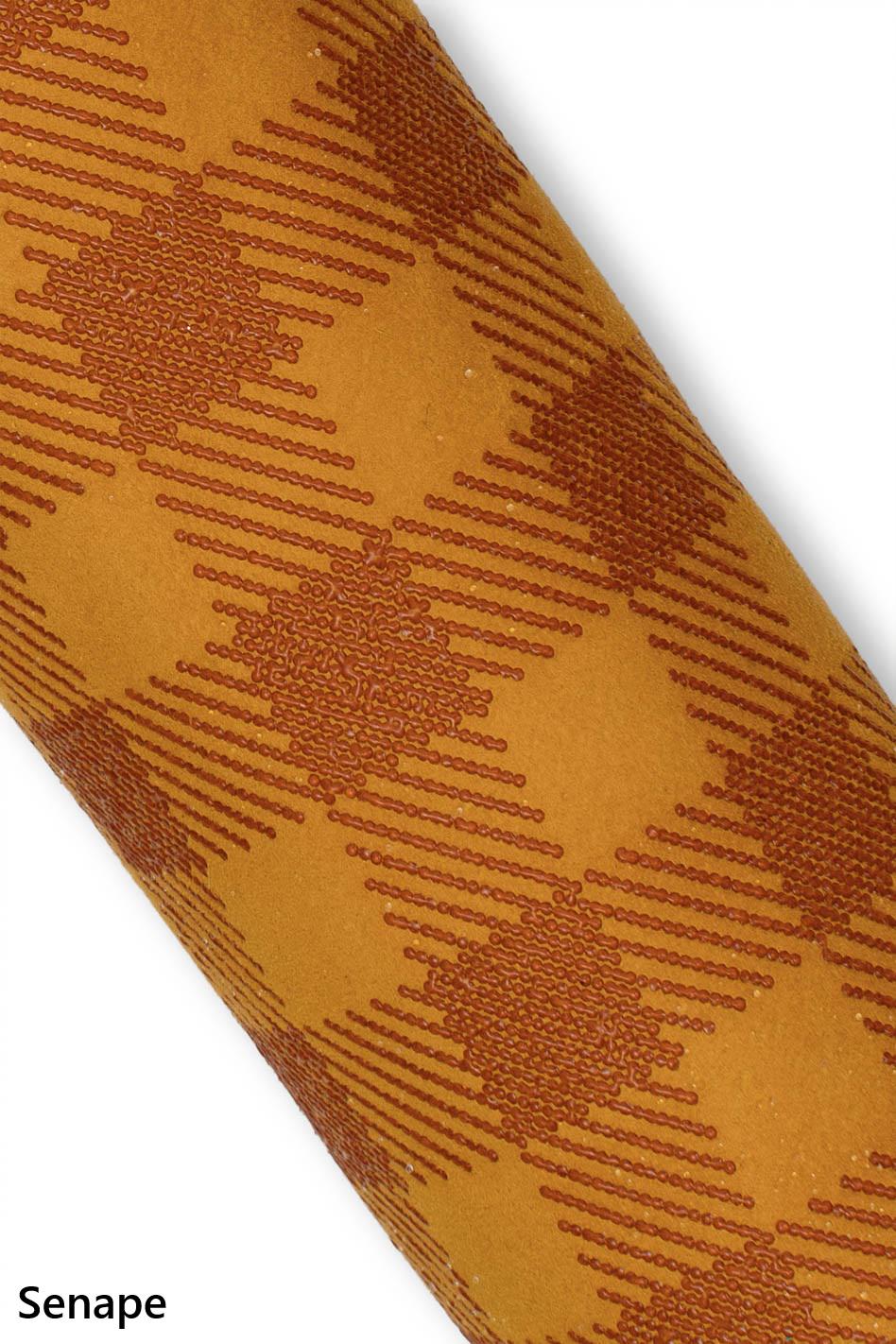 PLAID printed leather skin, mustard - dark blue - red, GINGHAM pattern on matt soft suede goat hides for hobbyists B19139-ST La Garzarara