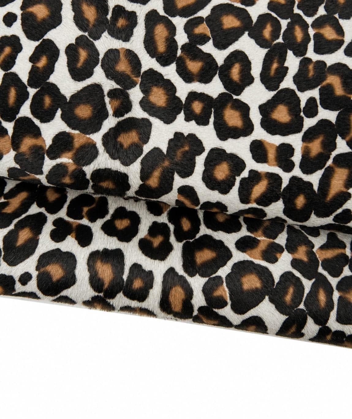 White LEOPARD hair on leather hide, cheetah textured PONY calfskin, animal printed cowhide for crafting B18573-CV La Garzarara