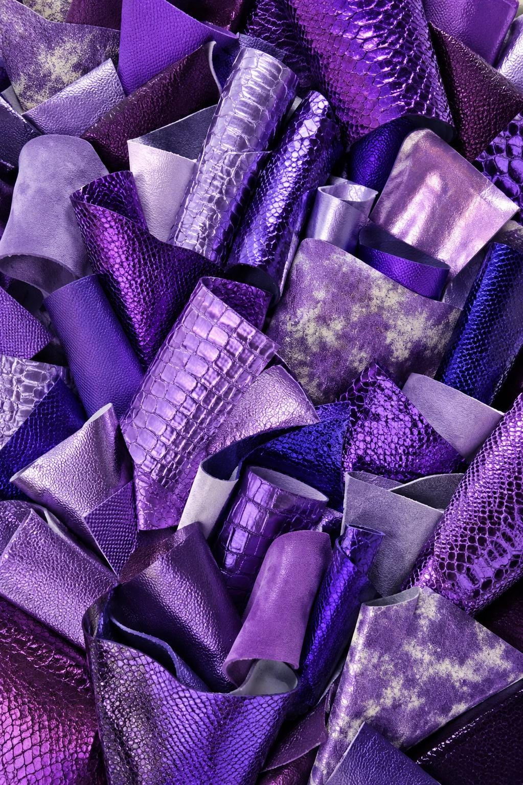 PURPLE LILAC LAVENDER Offcuts, Smooth Metallic and Printed Leather Pieces, 10 Random Scraps 6x5"/15x12 cm 10x8"/25x20 cm PREMIUM1