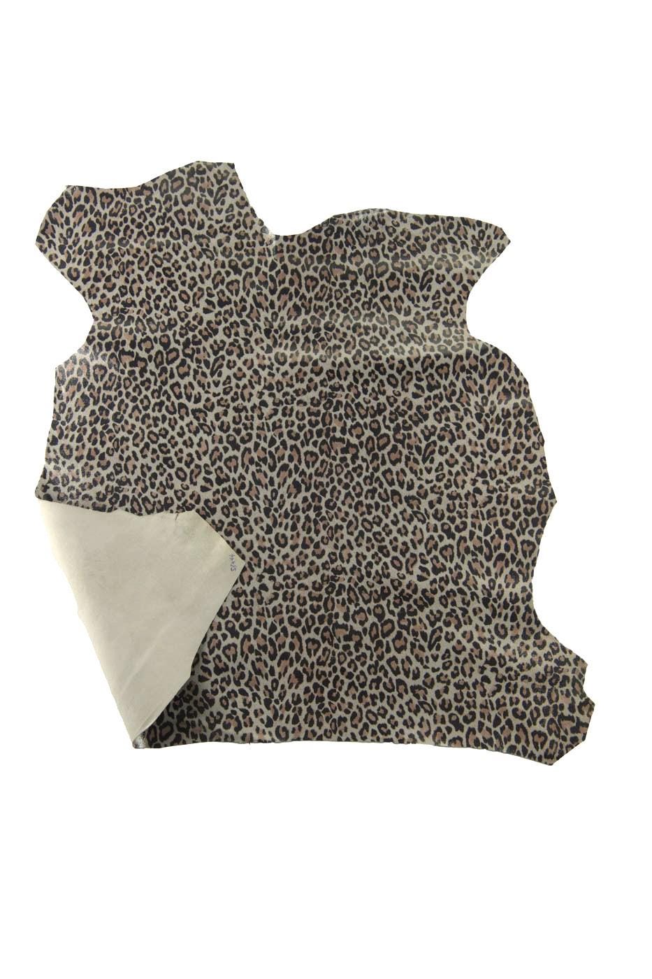 LEOPARD printed leather skin, black - beige METALLIC cheetah texture on gray goatskin,soft bright skin 0.5-0.8 mm B19258-MT(st) La Garzarara