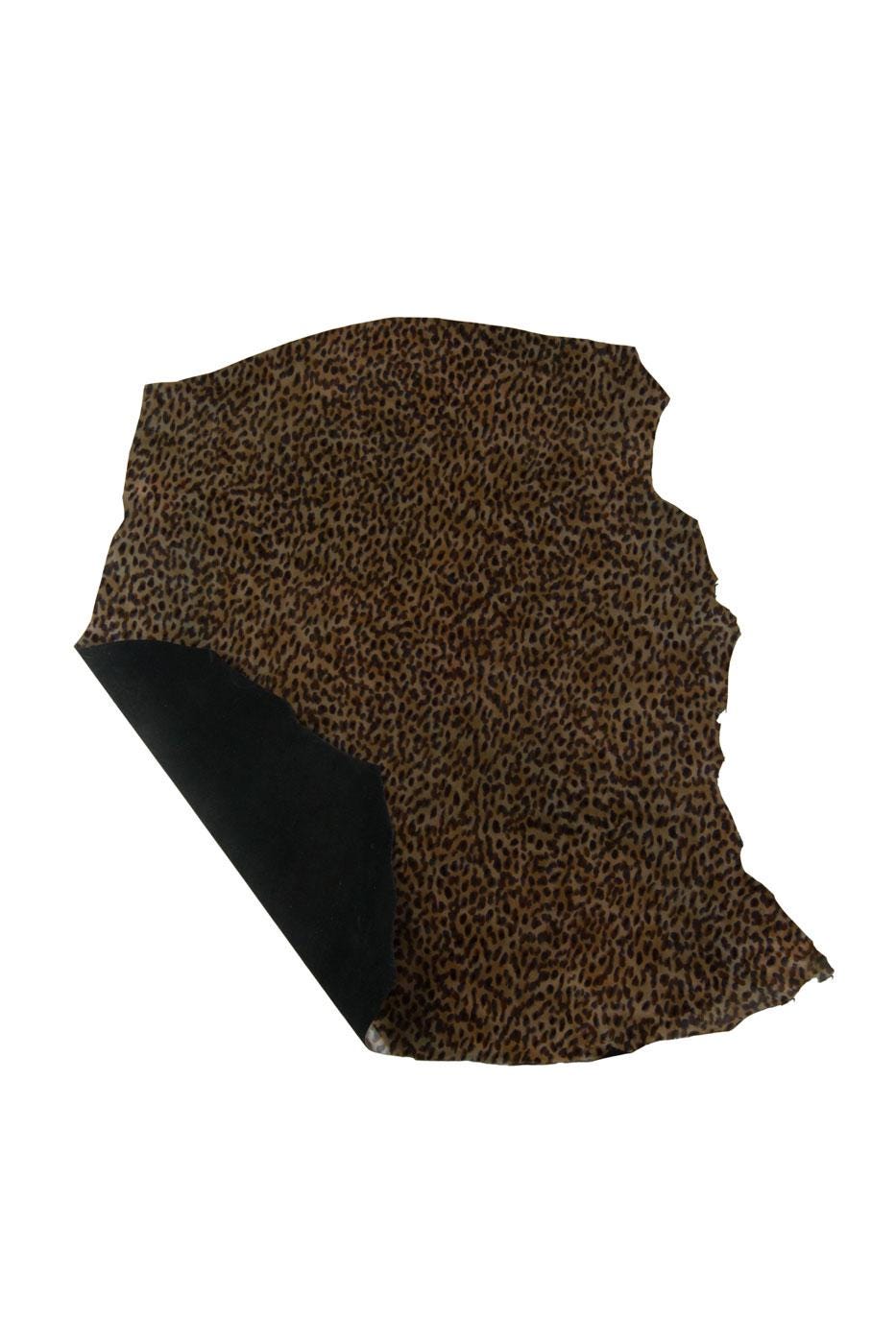 Black LEOPARD texture on brown patent goatskin, CHEETAH printed skin, soft animal printed hide for diy projects B19253-ST La Garzarara
