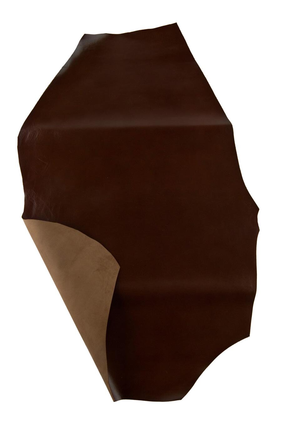 Brown SMOOTH leather skin, GLOSSY super soft goatskin, thin hide for crafting - 0.6 - 0.7 mm B19260-TU La Garzarara