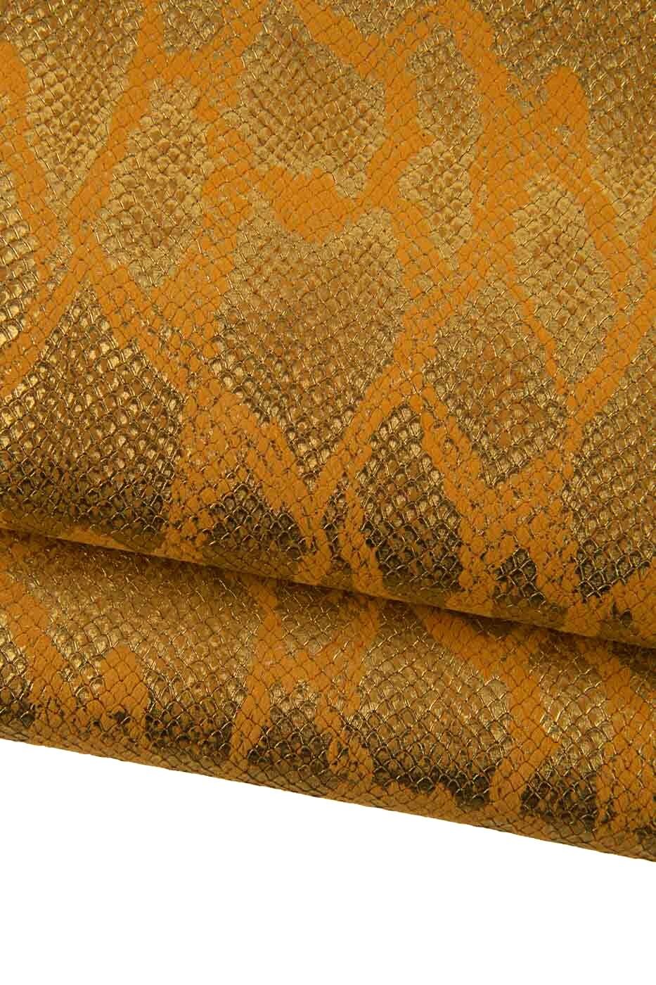 Gold Snakeskin leather, SNAKE printed soft skin, golden python leather for hobbyists, soft snake on goat B19280-MT(st) La Garzarara