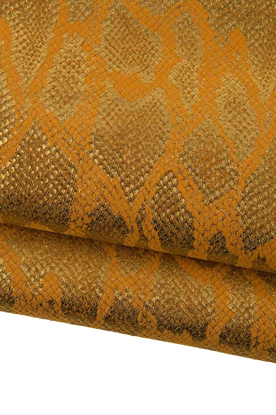 Gold Snakeskin leather, SNAKE printed soft skin, golden python leather for hobbyists, soft snake on goat B19280-MT(st) La Garzarara