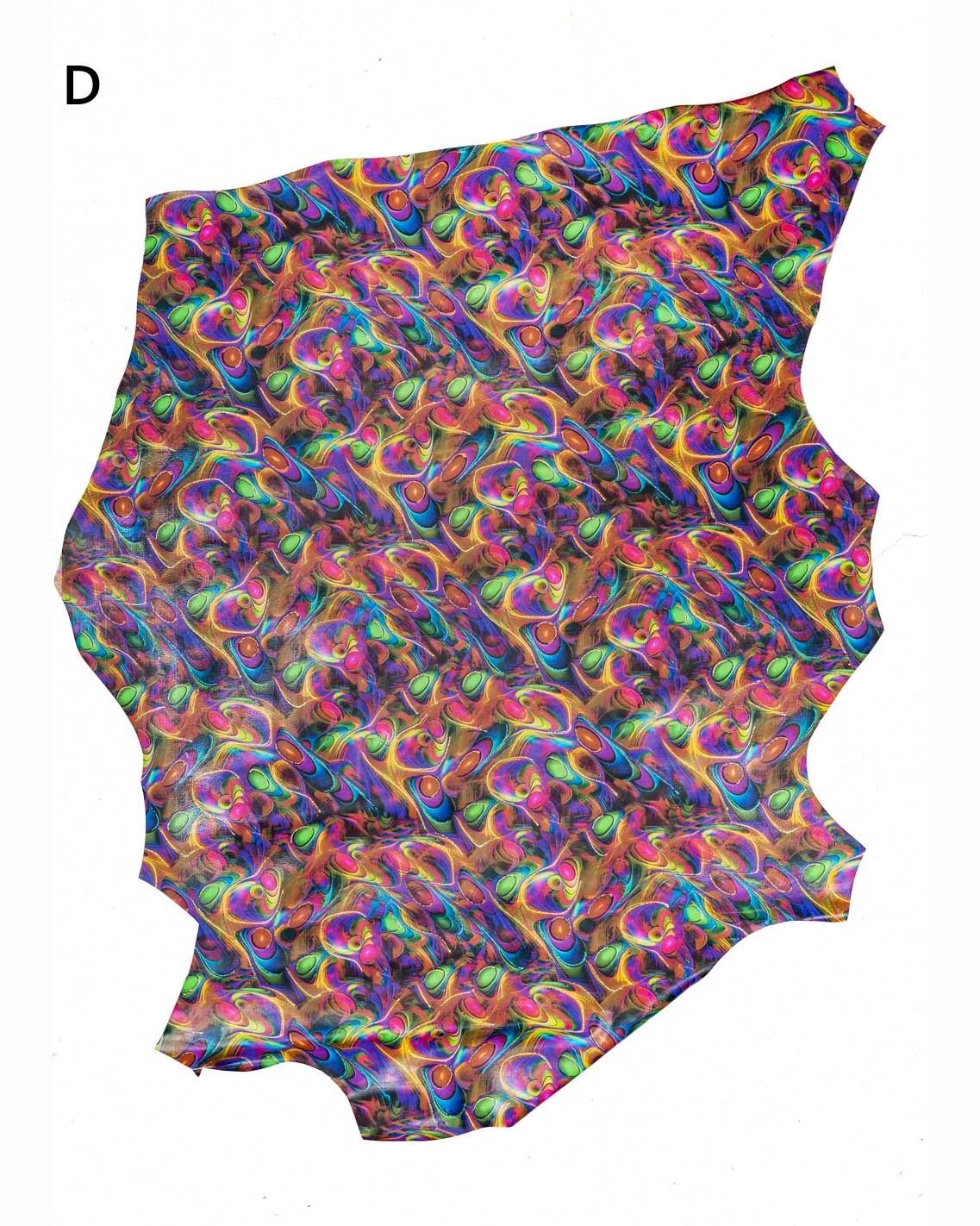 TROPICAL multicolor floral leopard skins, abstract JUNGLE pattern, printed patent calfskin, soft hides B18988-MT(st) La Garzarara