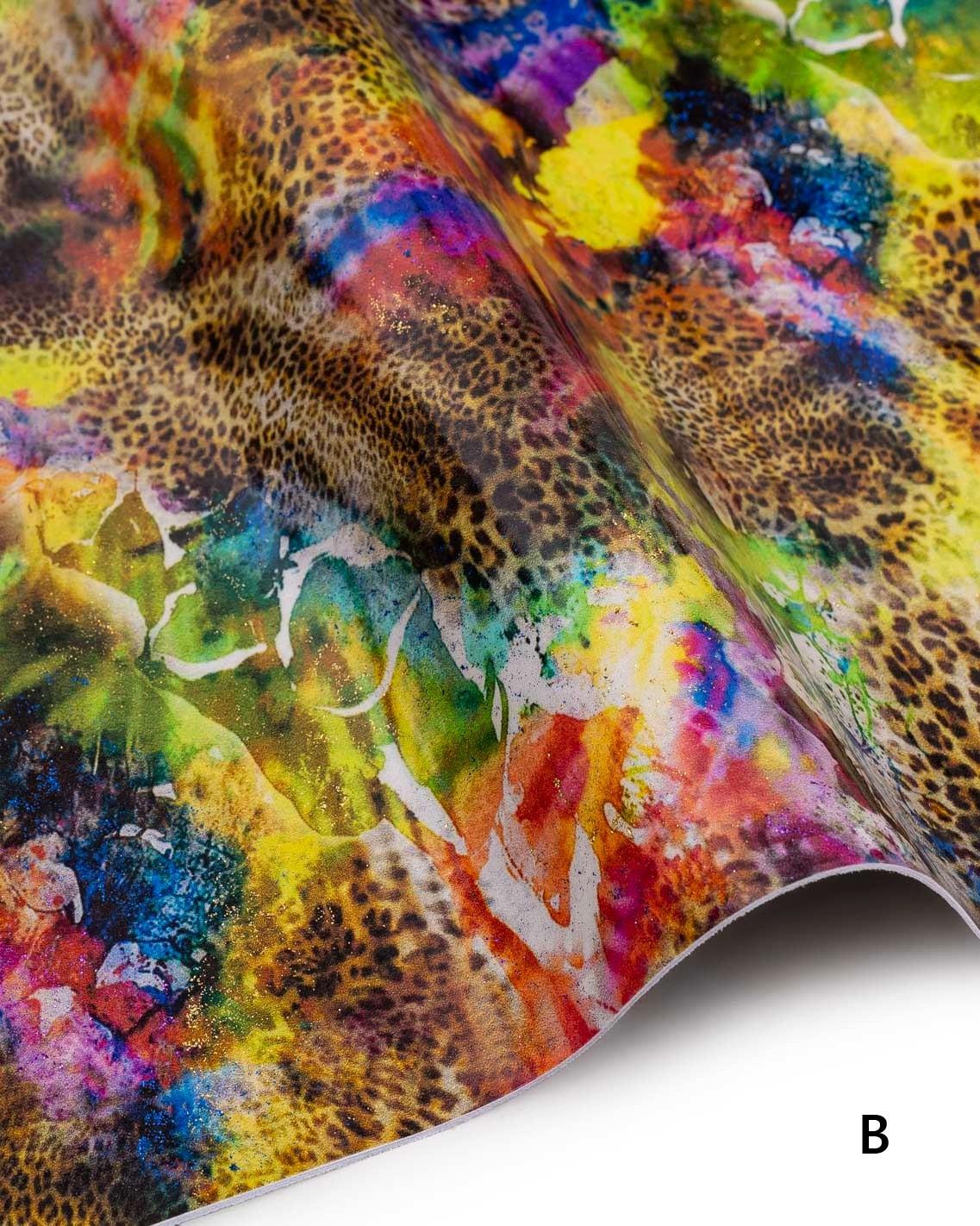 TROPICAL multicolor floral leopard skins, abstract JUNGLE pattern, printed patent calfskin, soft hides B18988-MT(st) La Garzarara
