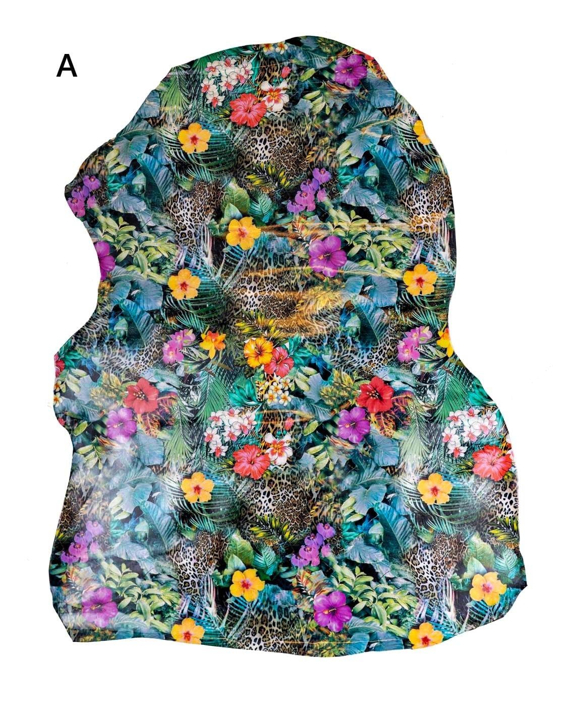 TROPICAL multicolor floral leopard skins, abstract JUNGLE pattern, printed patent calfskin, soft hides B18988-MT(st) La Garzarara