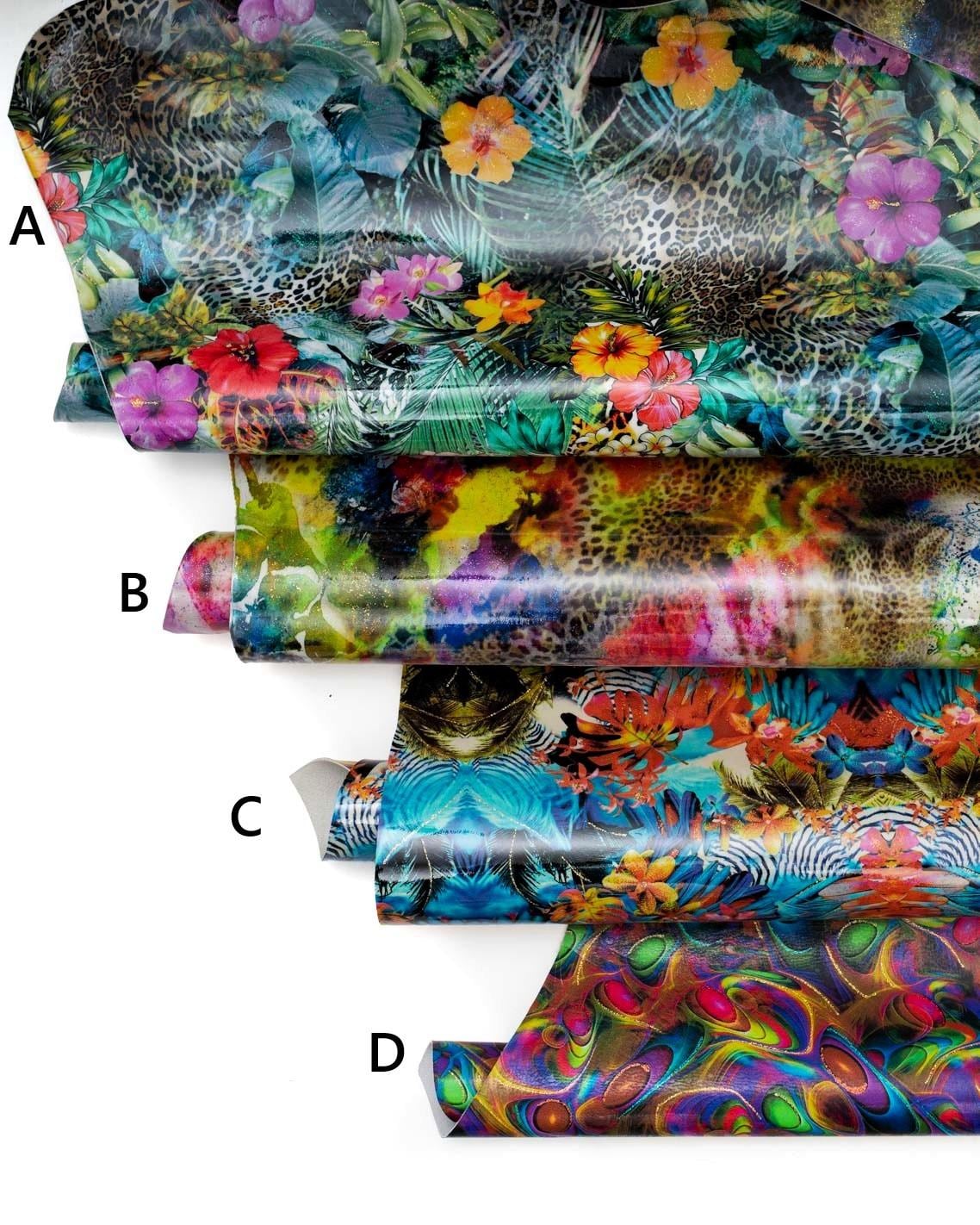 TROPICAL multicolor floral leopard skins, abstract JUNGLE pattern, printed patent calfskin, soft hides B18988-MT(st) La Garzarara