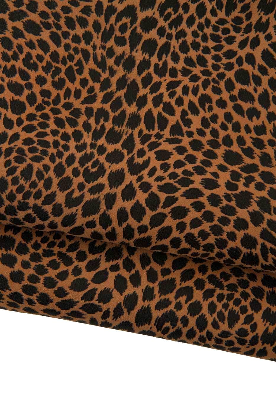 Brown spotted leather skin, orange/black LEOPARD textured soft suede animal print goatskin for diy projects B19185-ST La Garzarara