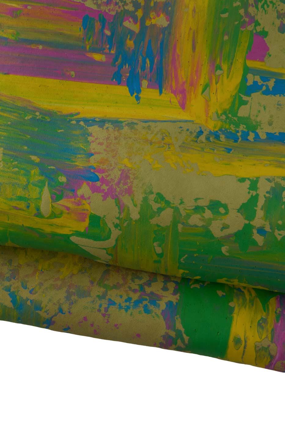 PAINTED leather skin, MULTICOLOR textured goatskin, unique soft brush stroke print on hide, for diy projects B19035-DM La Garzarara