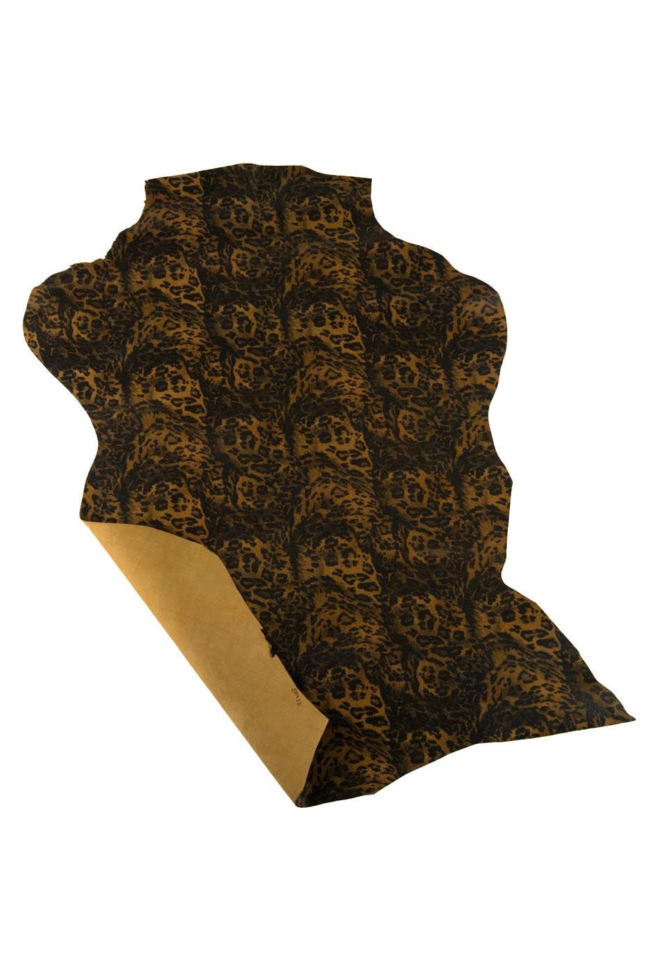Brown LEOPARD textured leather skin, CHEETAH printed suede gaotskin, animal printed hide for crafters B18700-ST La Garzarara